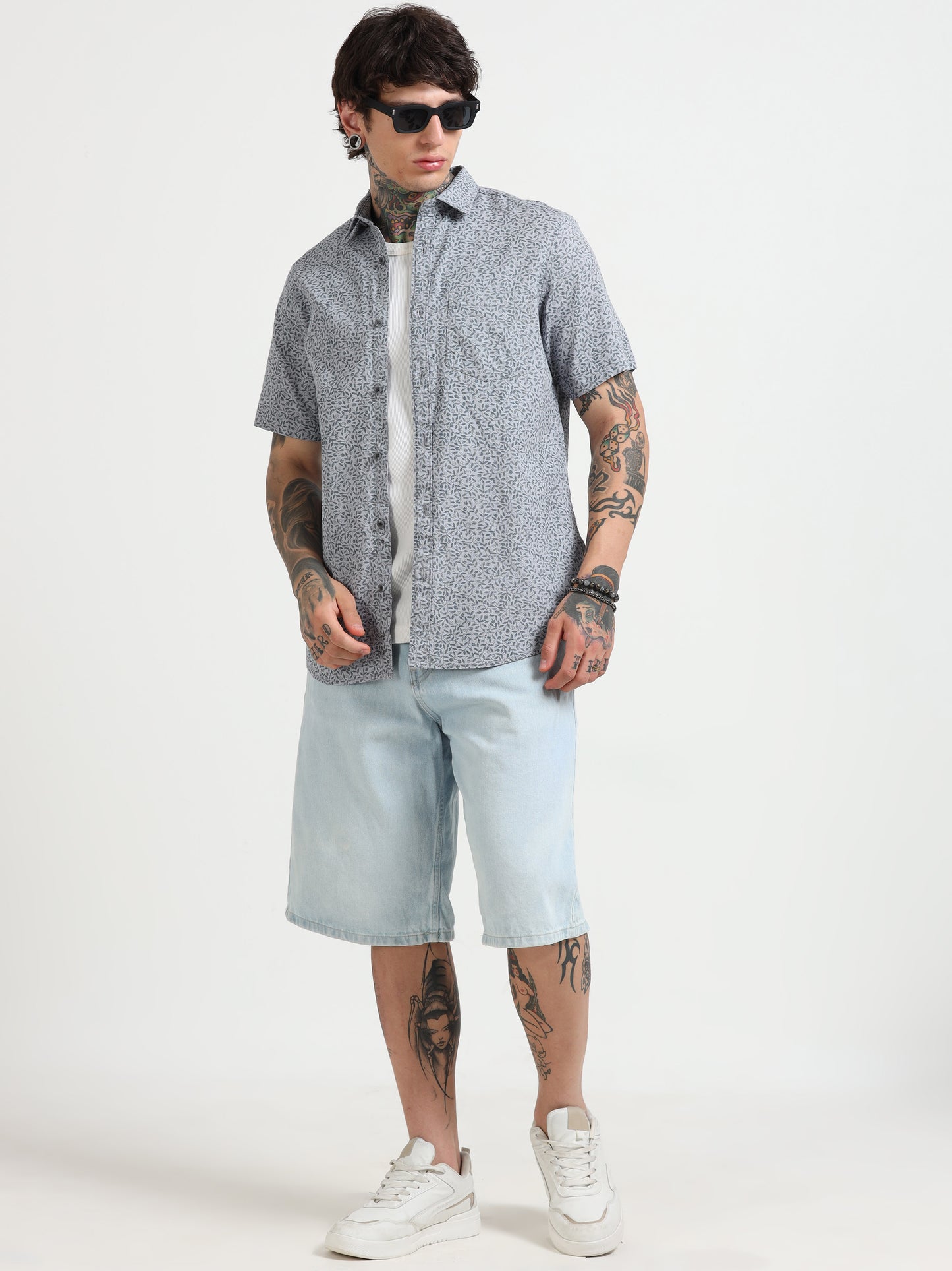 Grey Printed Half - Sleeves Shirt