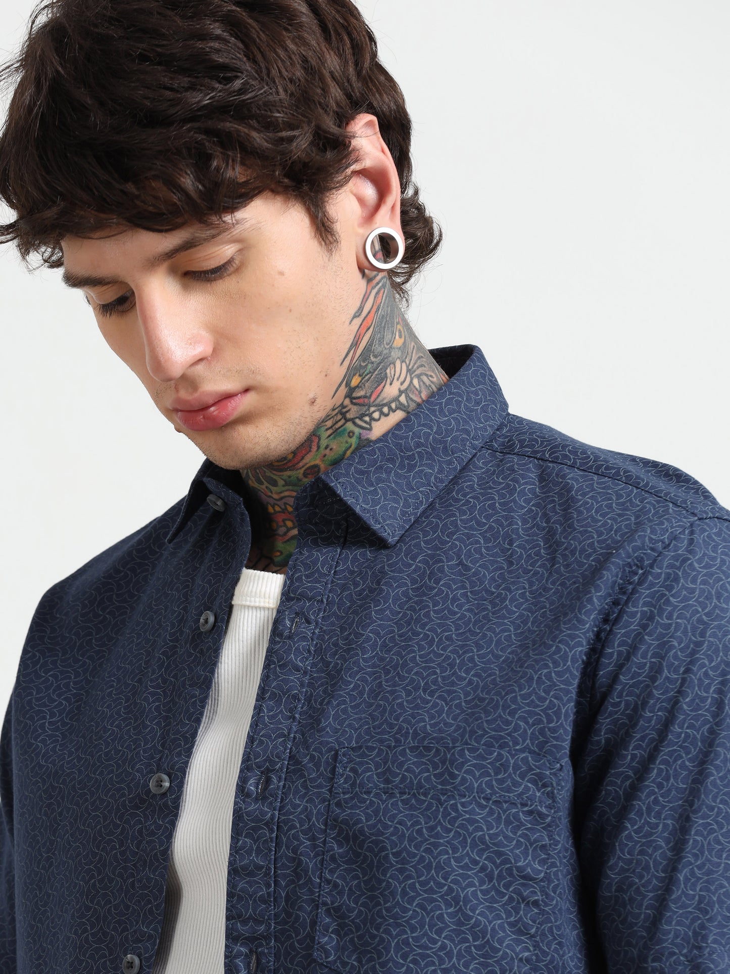 Dark Blue Printed Half - Sleeves Shirt