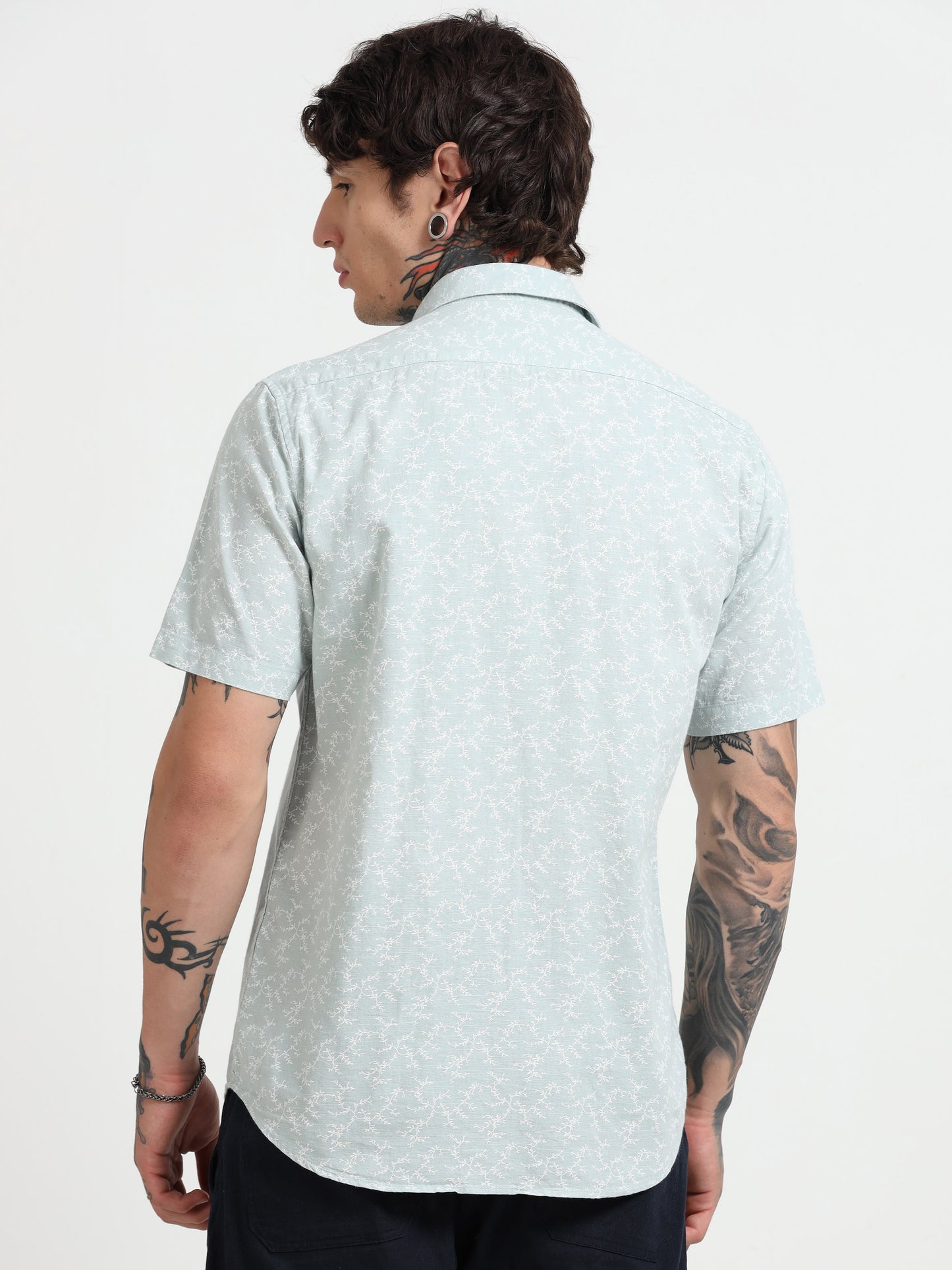 Cyan Printed Half - Sleeves Shirt