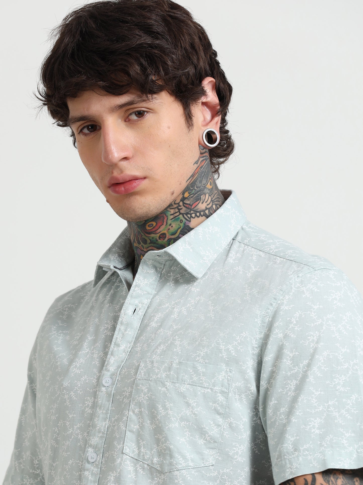 Cyan Printed Half - Sleeves Shirt