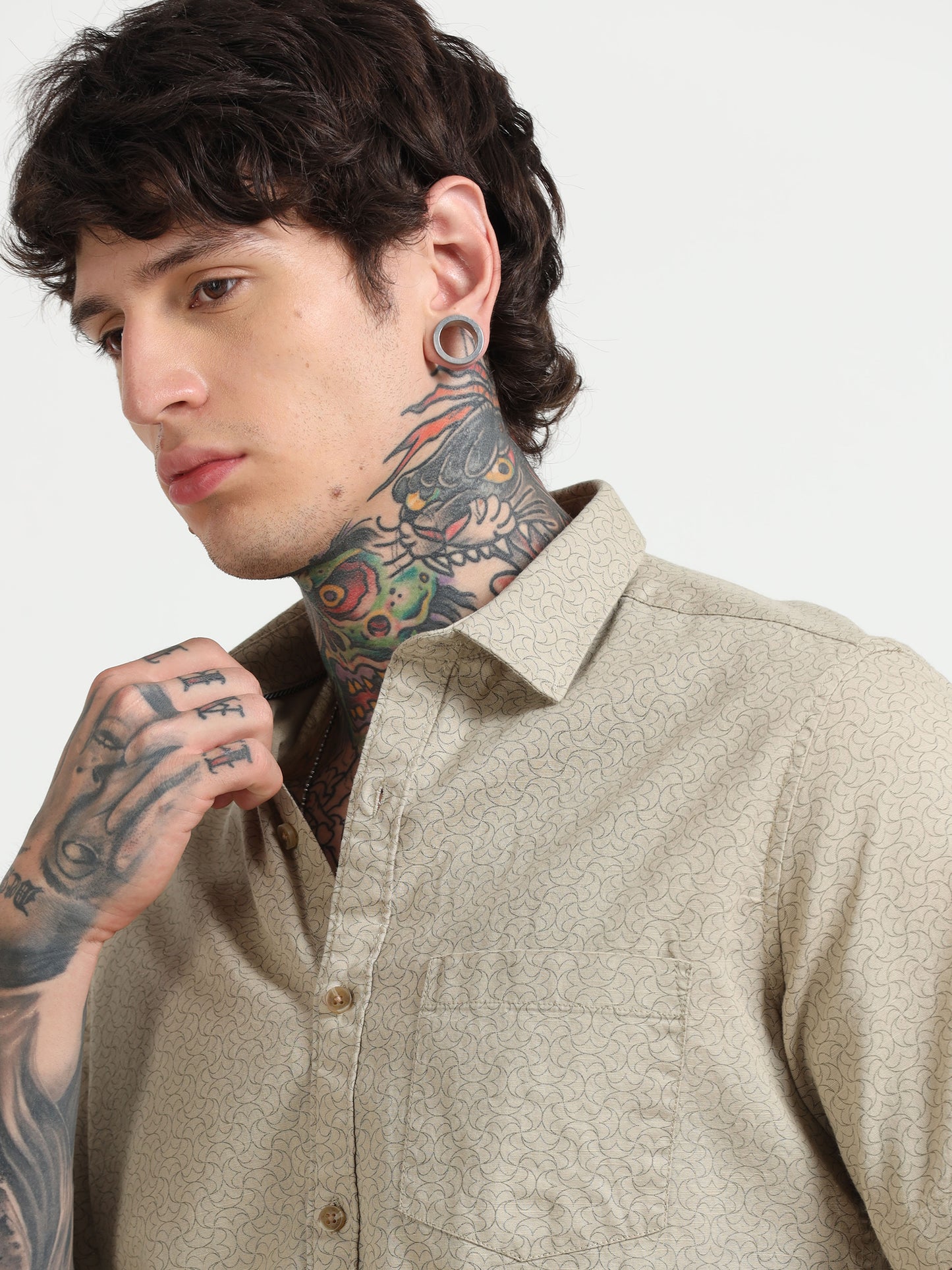 Beige Printed Half - Sleeves