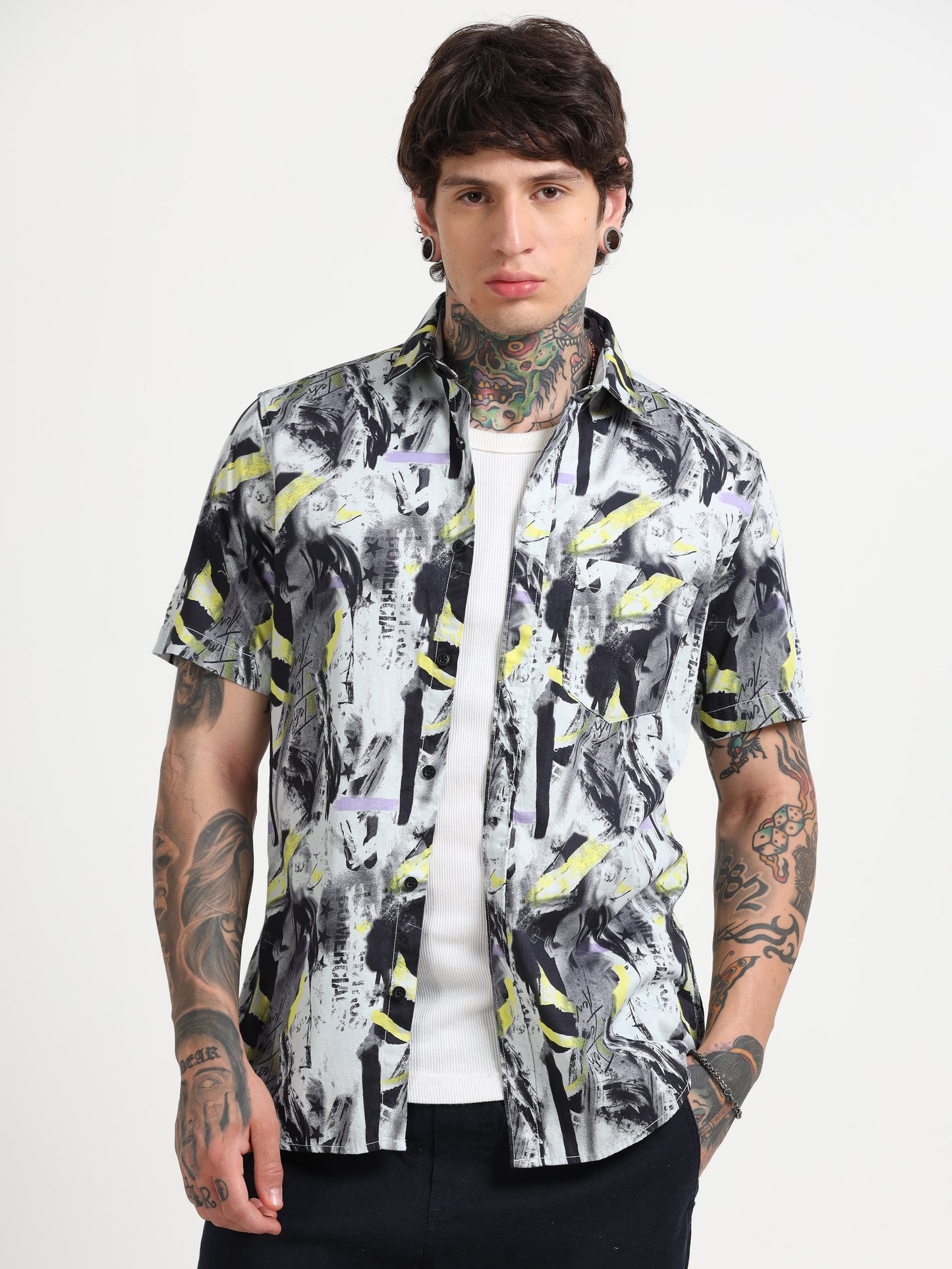 Abstract Printed Half - Sleeves Shirt