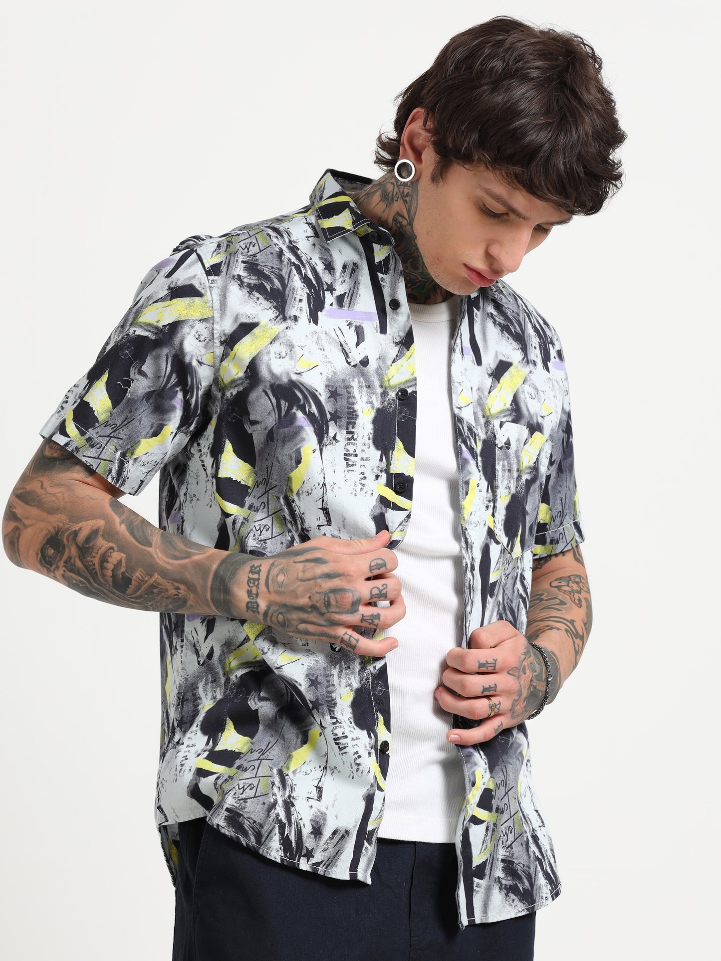 Abstract Printed Half - Sleeves Shirt