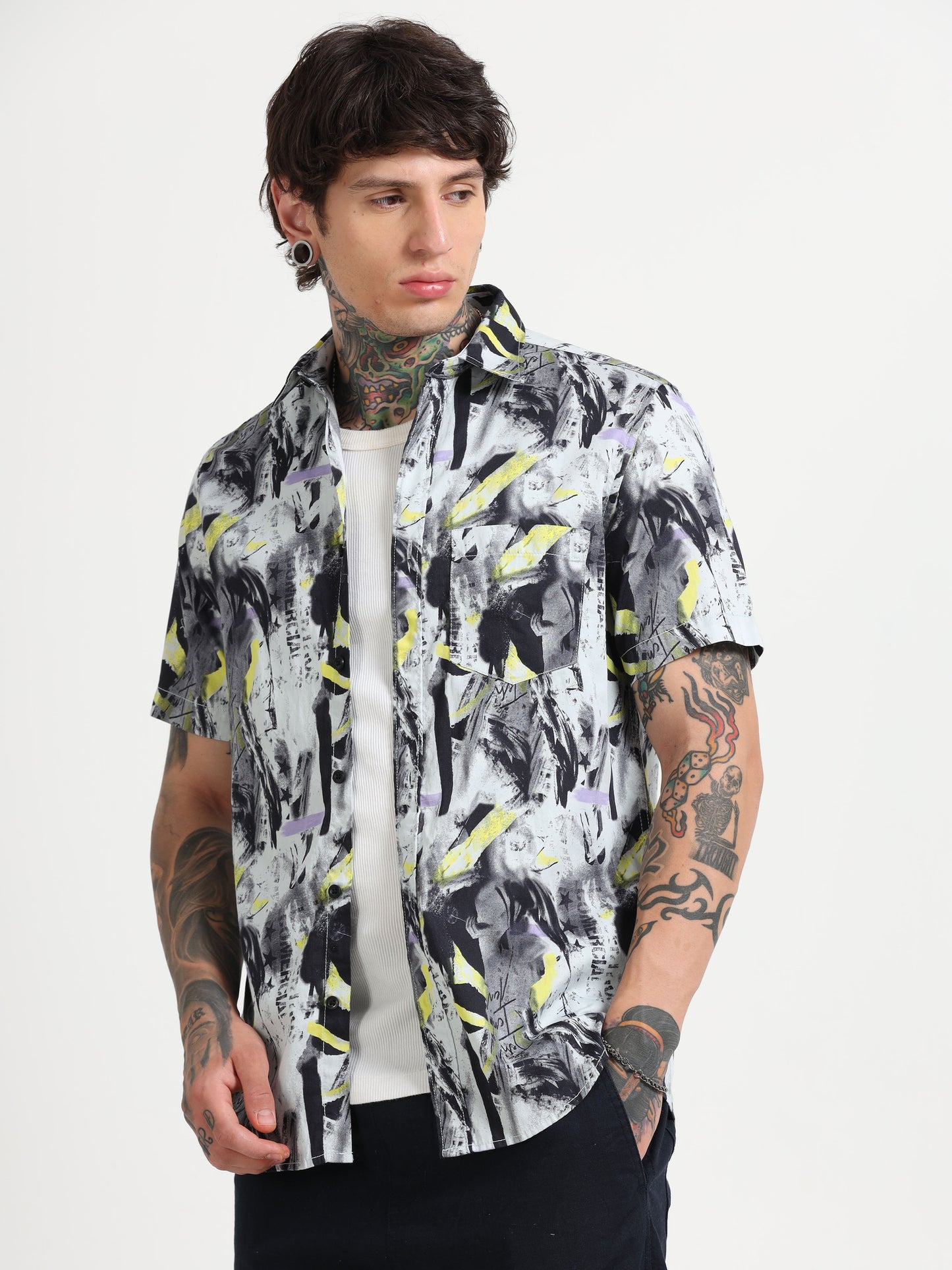 Abstract Printed Half - Sleeves Shirt
