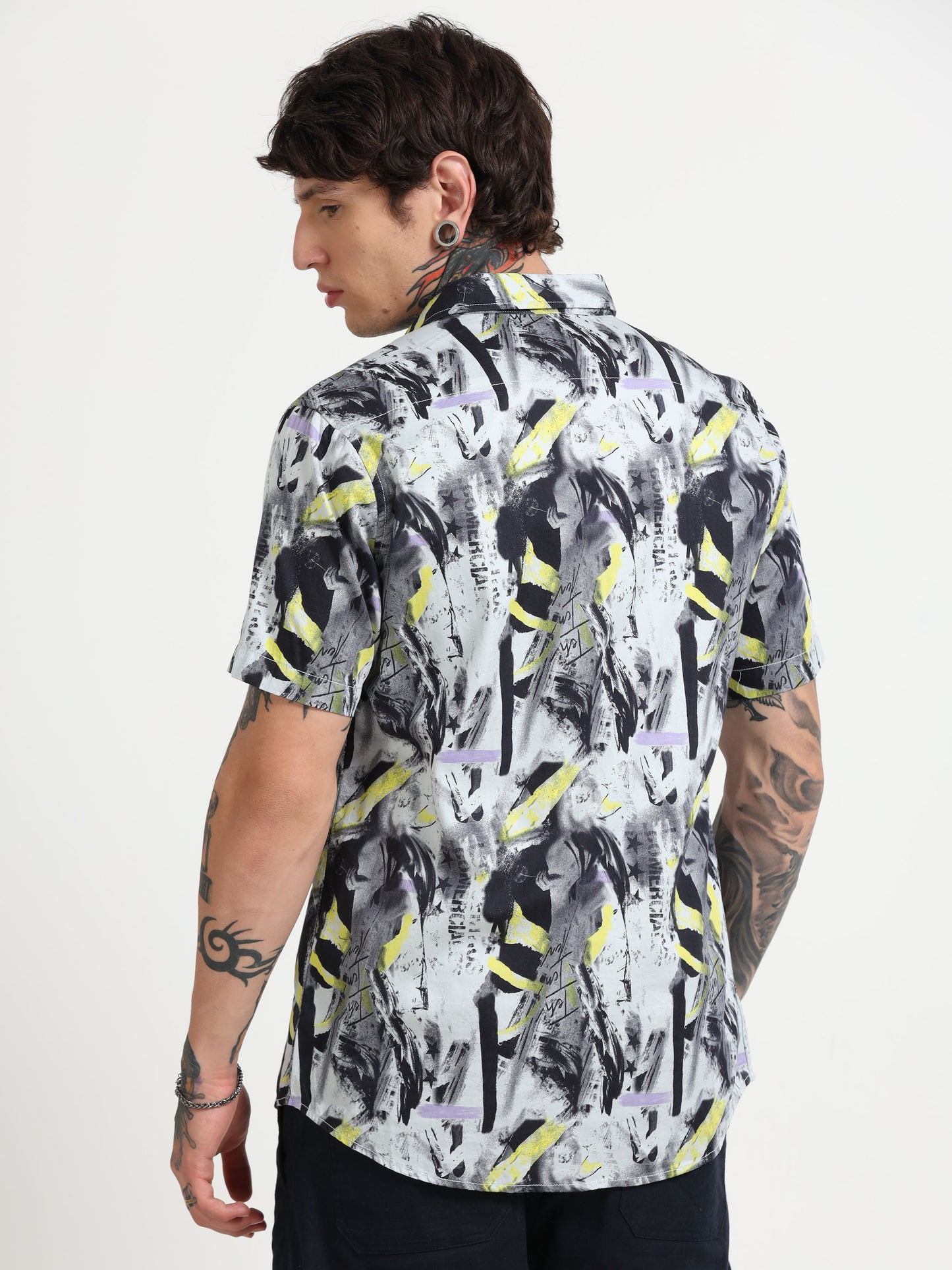 Abstract Printed Half - Sleeves Shirt