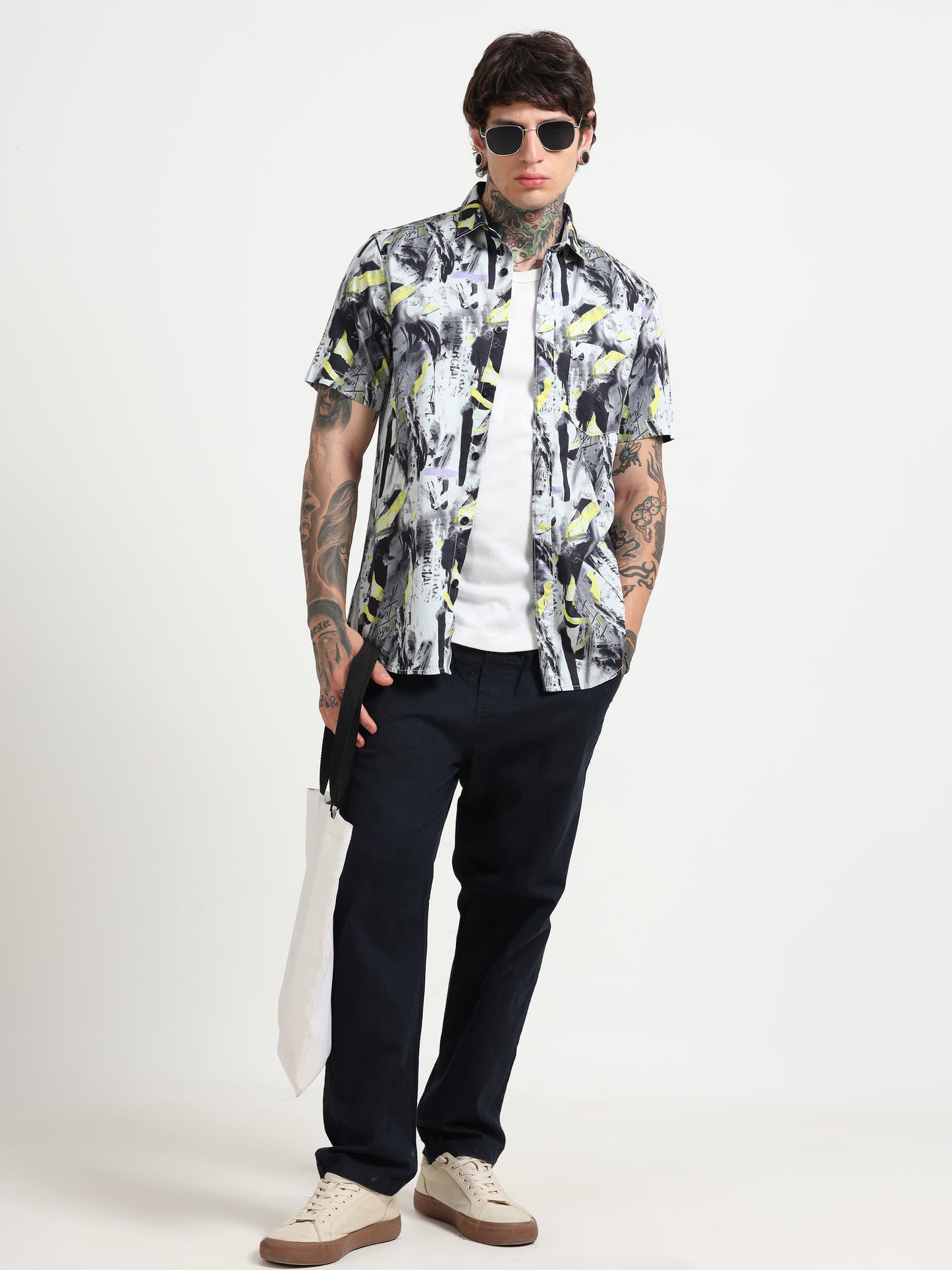 Abstract Printed Half - Sleeves Shirt