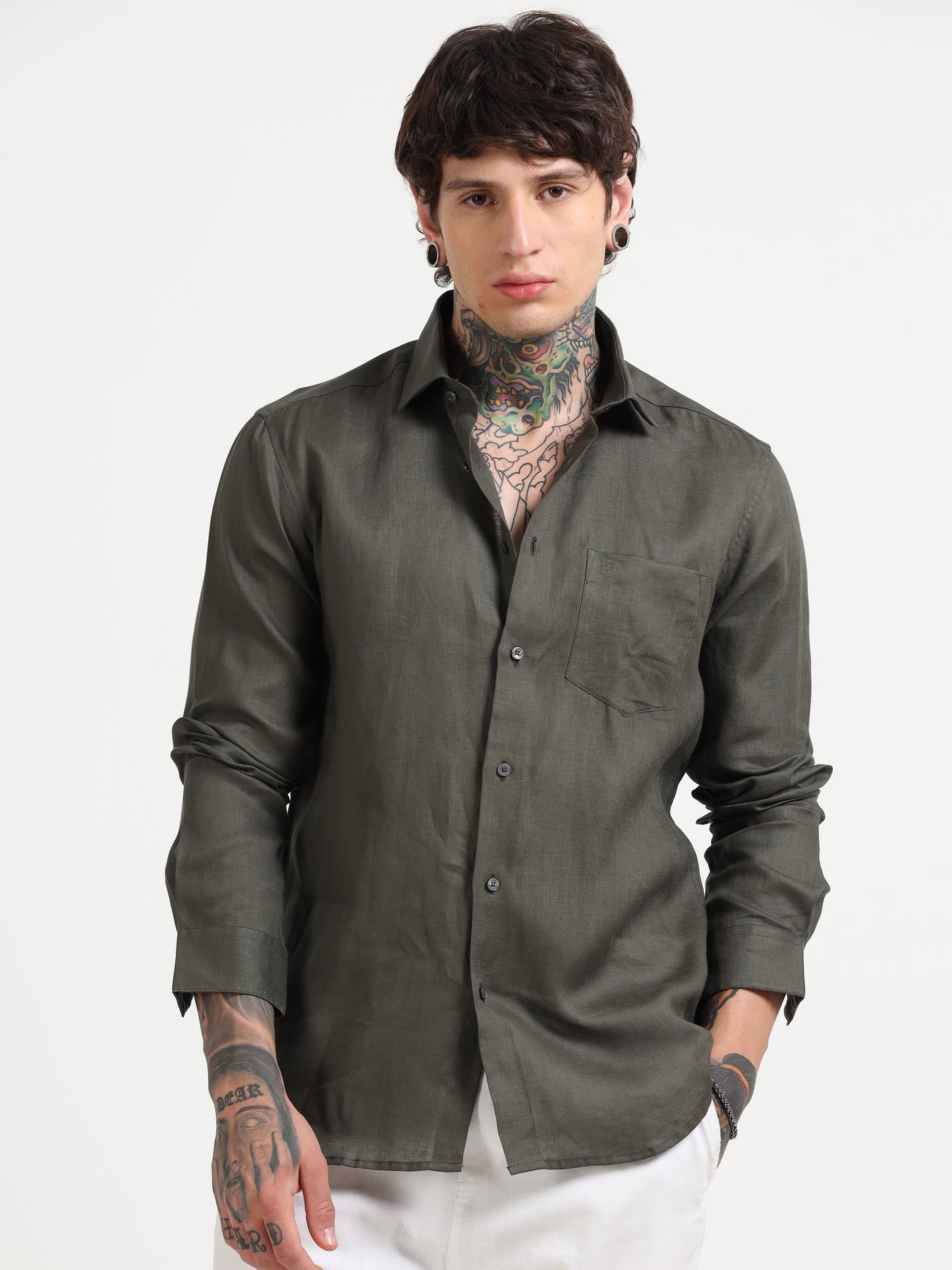 Olive Green Linen Shirts