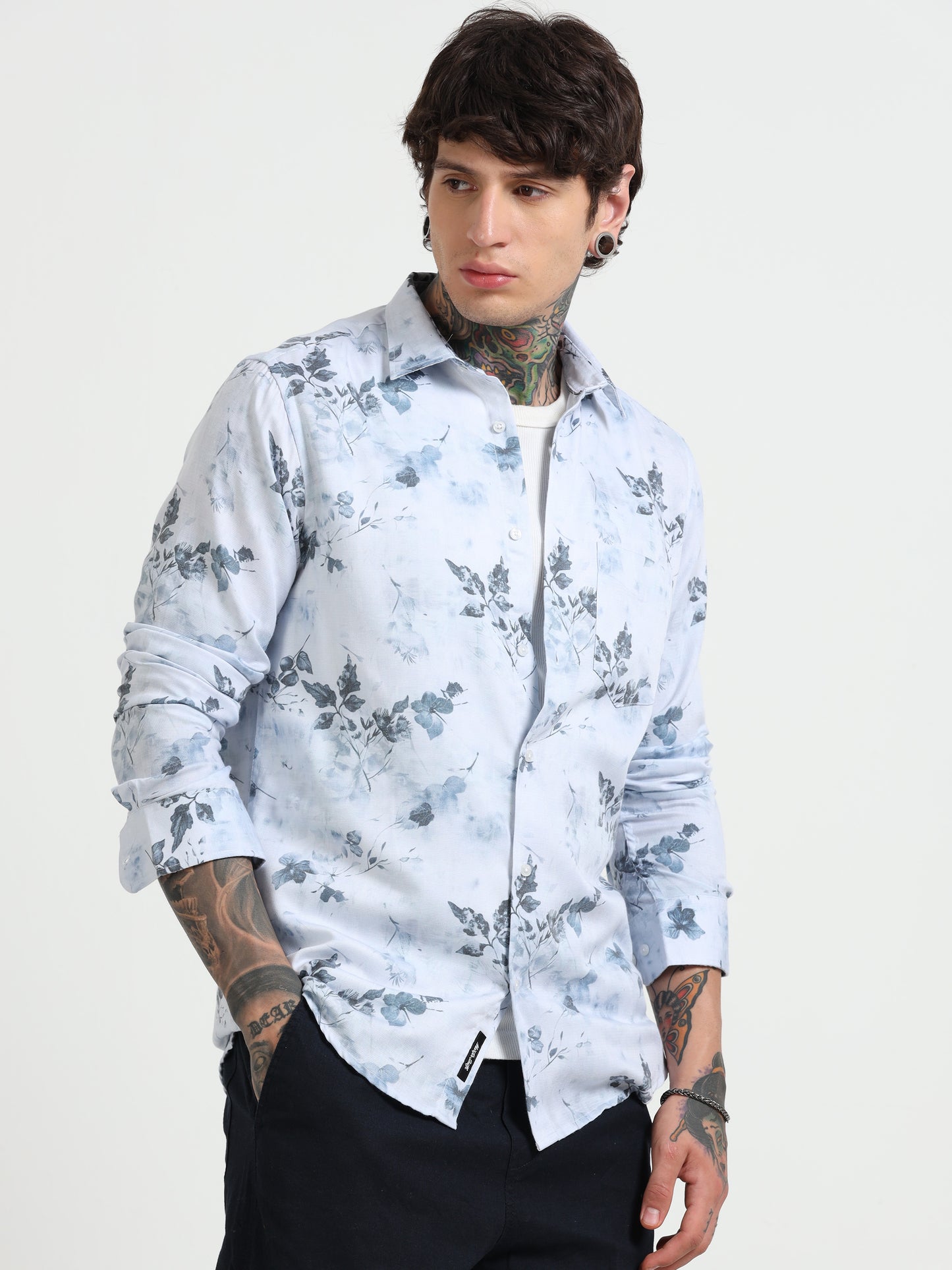 Blue Floral Print Shirt