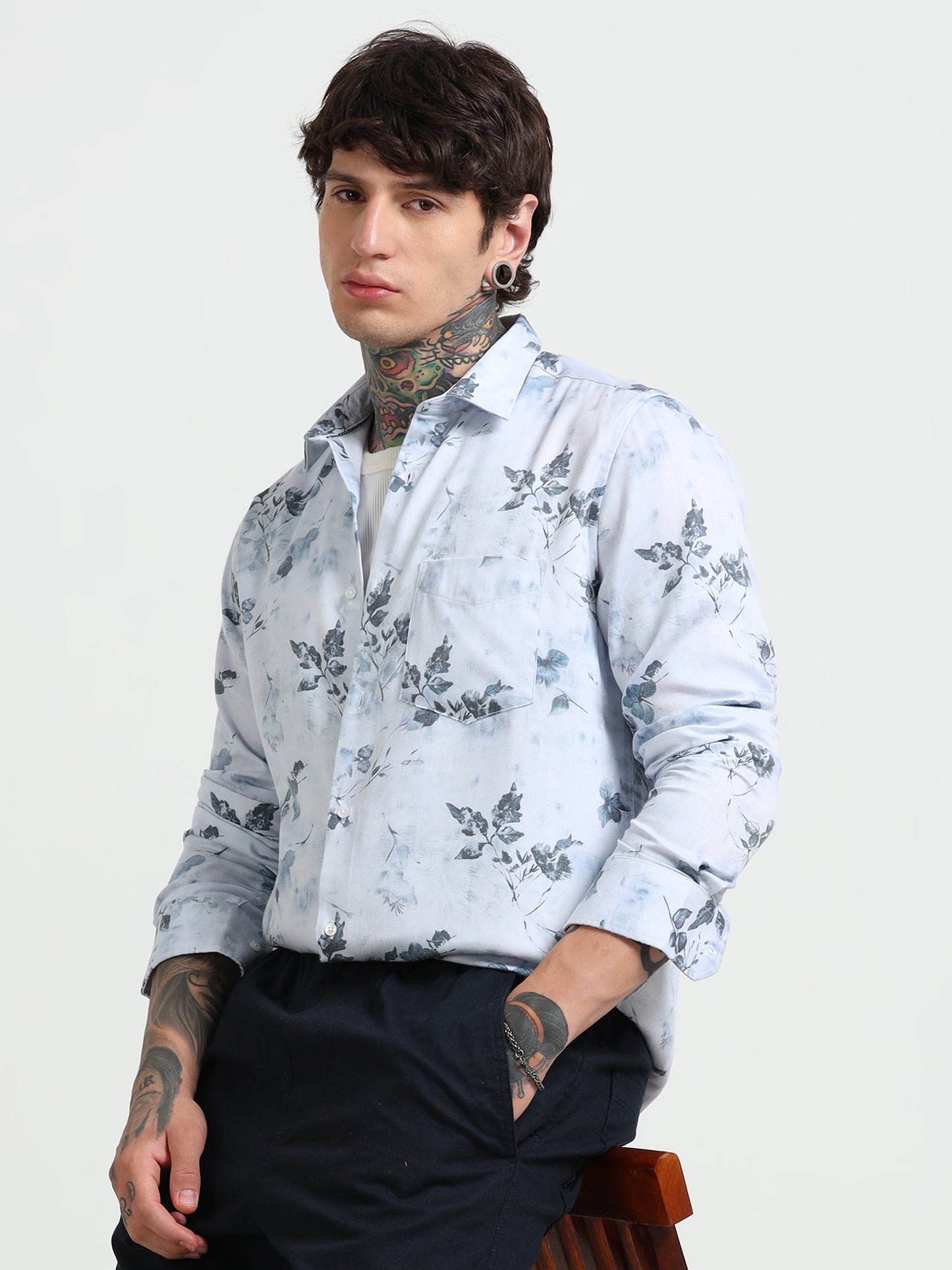 Blue Floral Print Shirt
