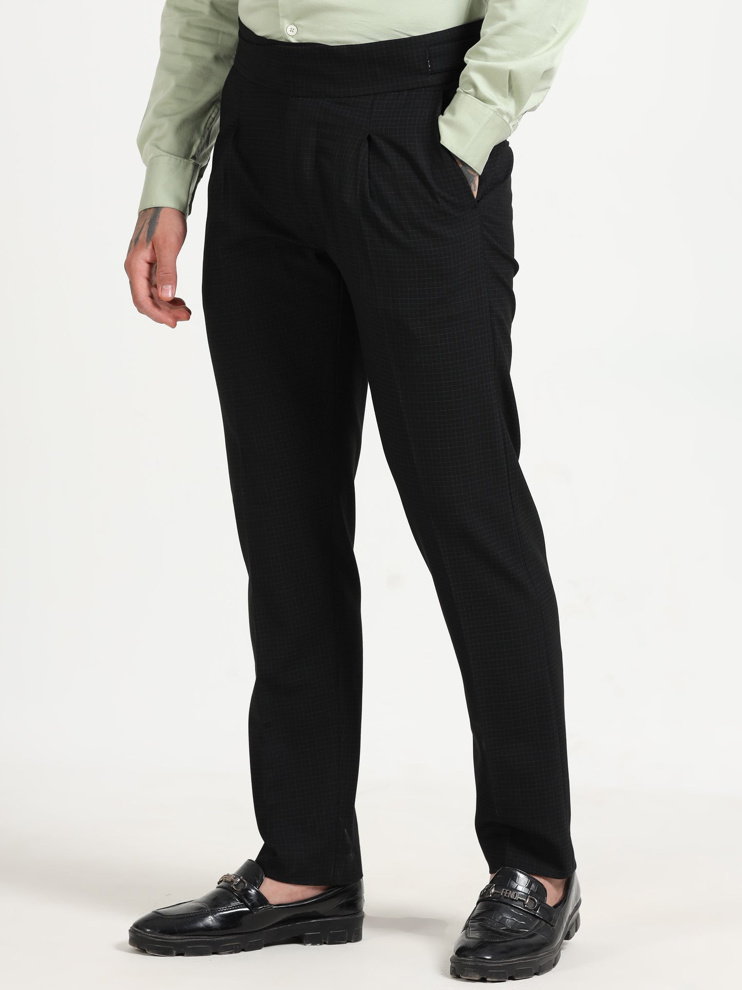 Black Micro Check Gurkha pants