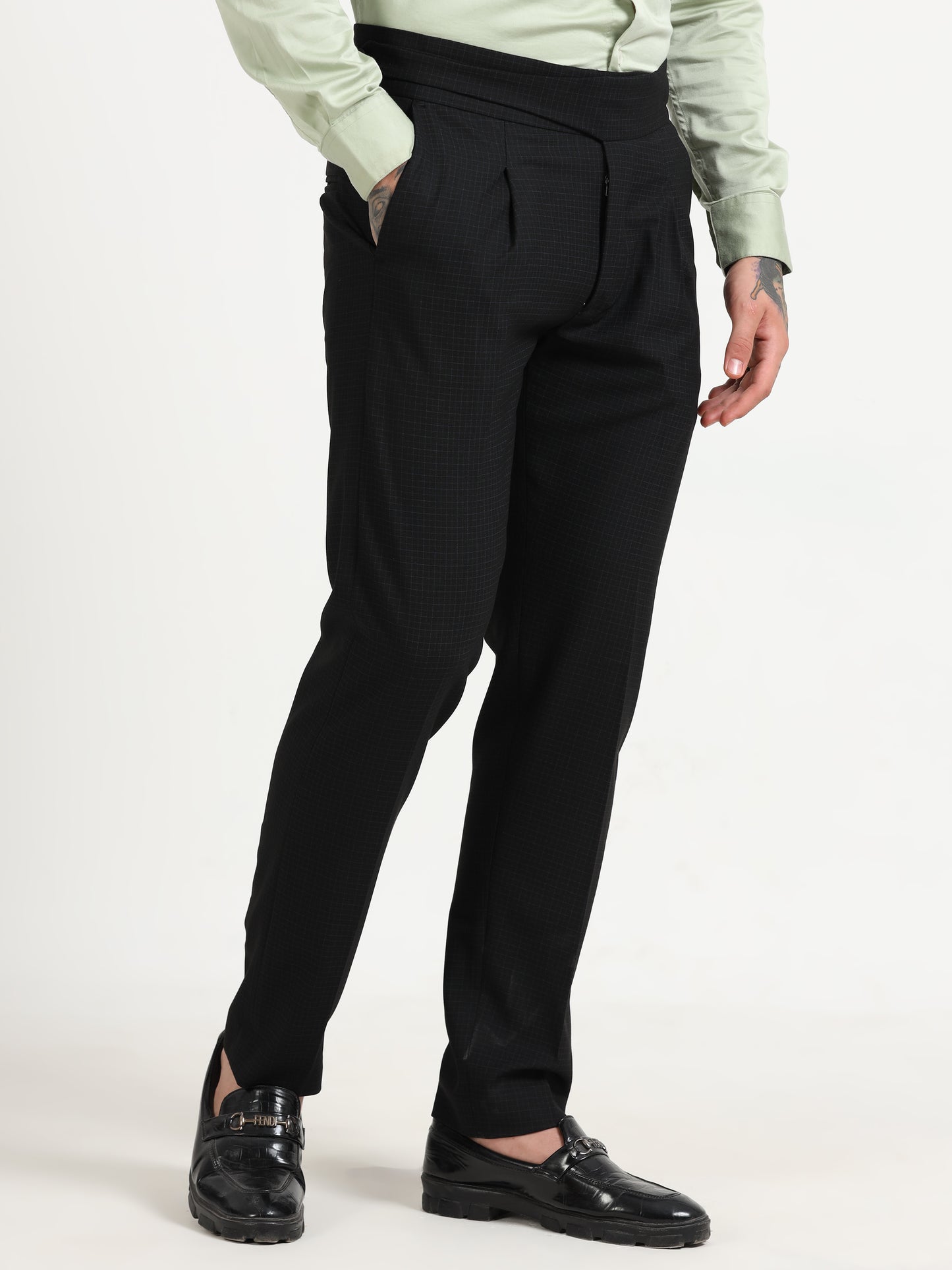 Black Micro Check Gurkha pants