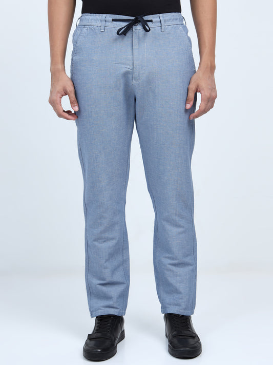 Pure Linen Trousers with Drawstring - Denim Blue
