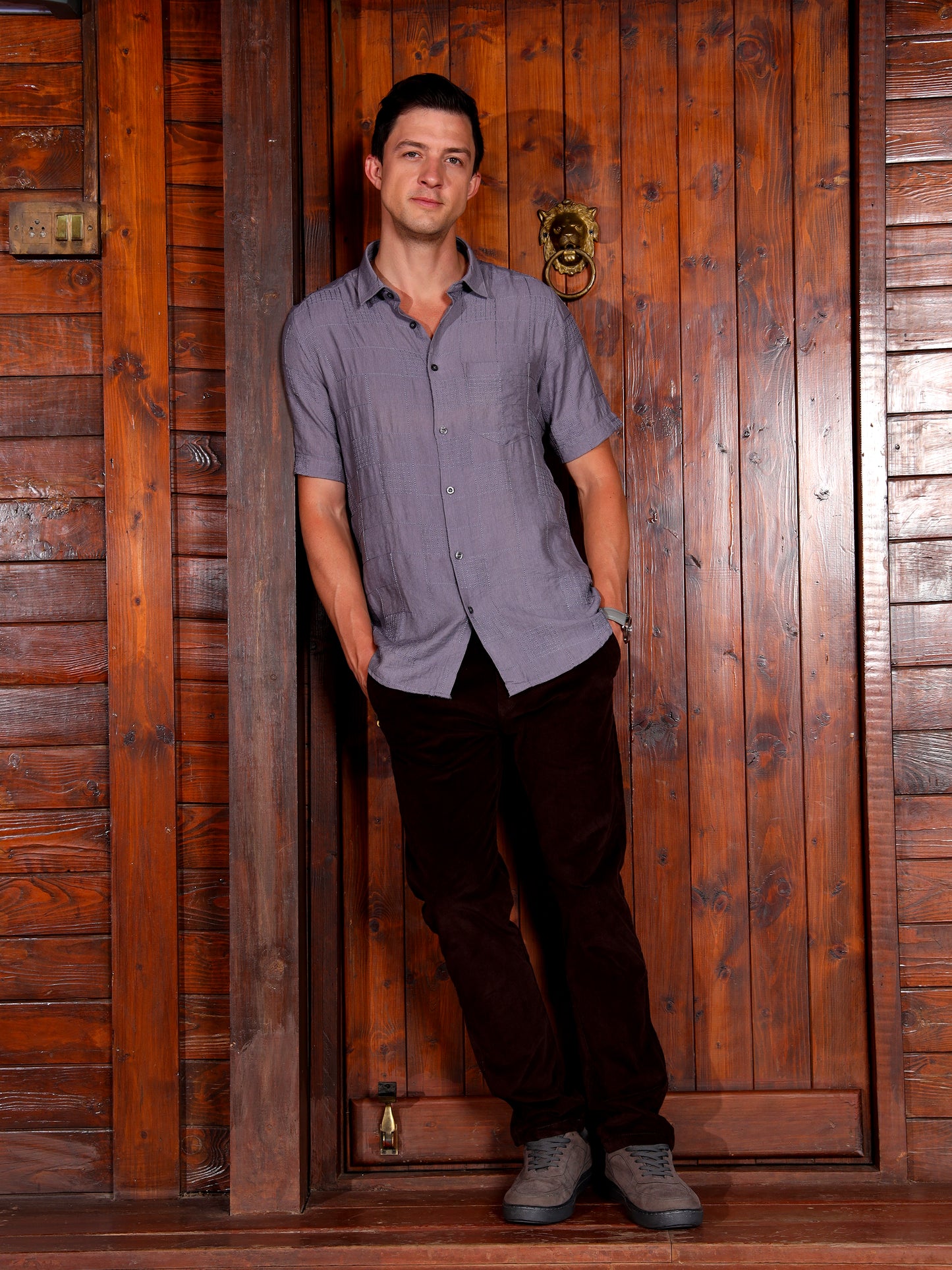 Dark Grey Embroidery linen  Shirt