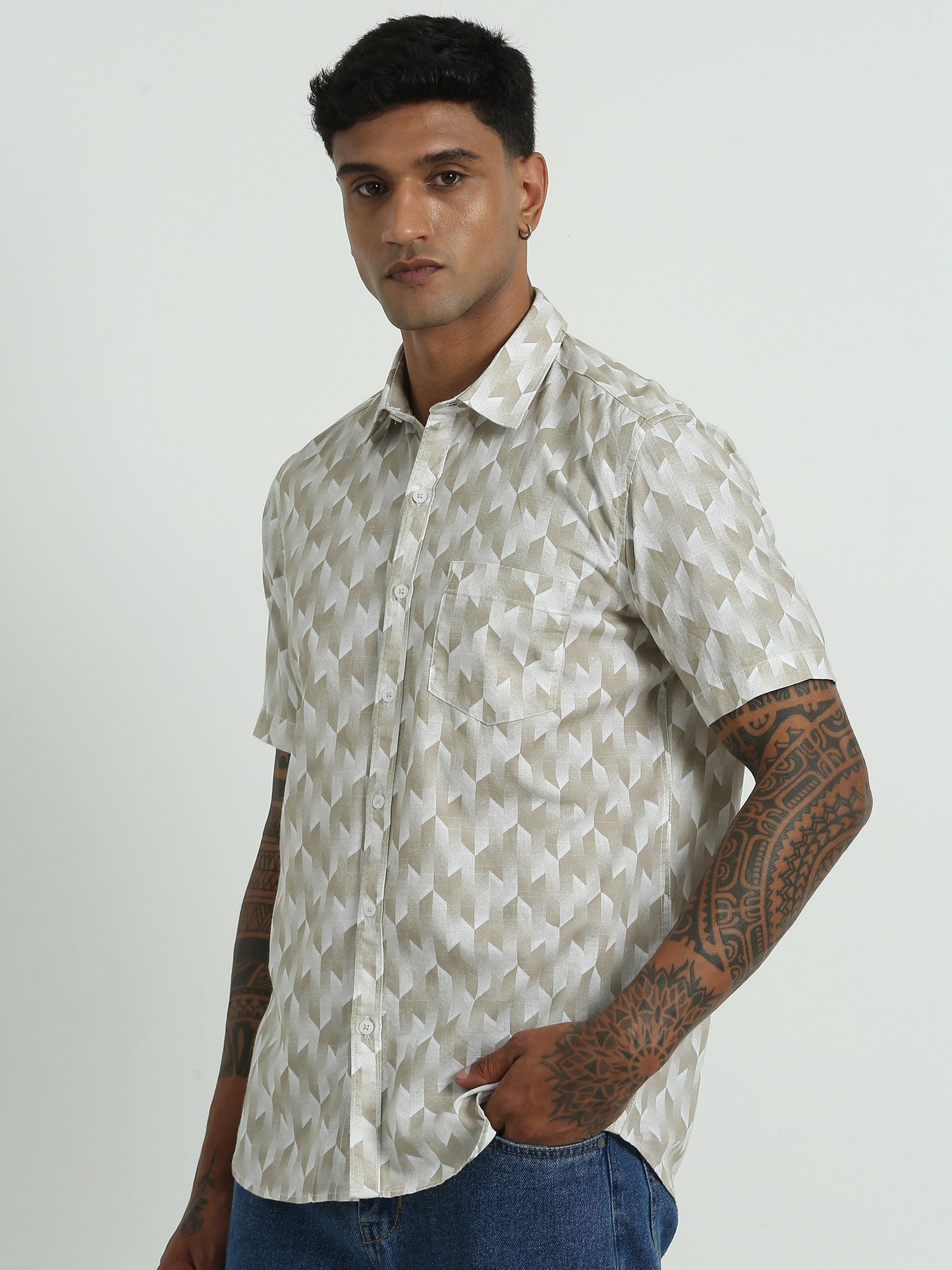 White Green Printed Shirt