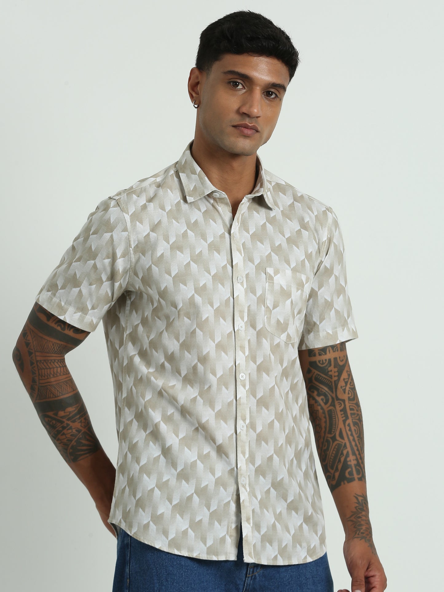 White Green Printed Shirt