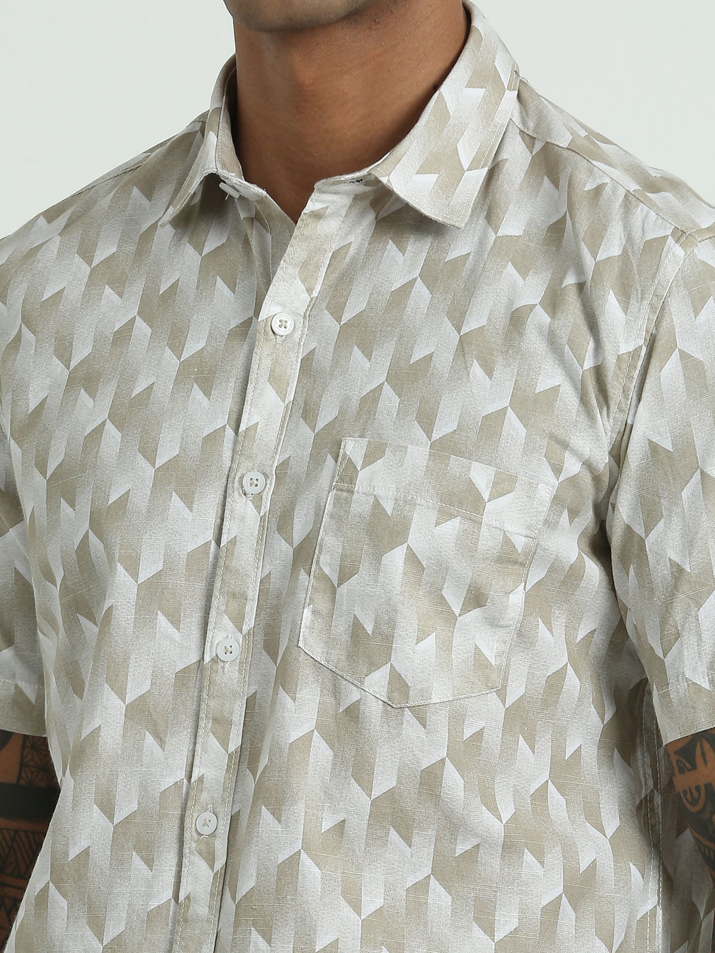White Green Printed Shirt