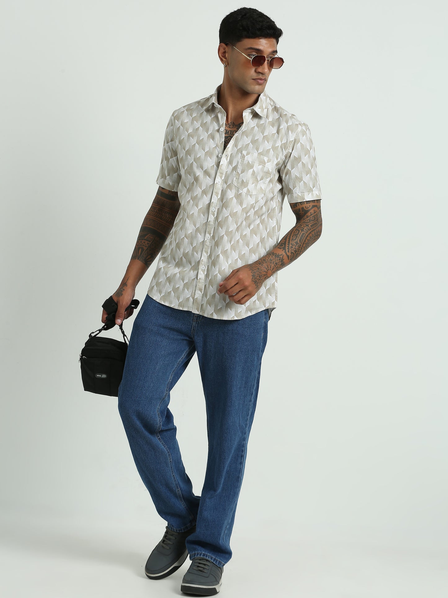 White Green Printed Shirt