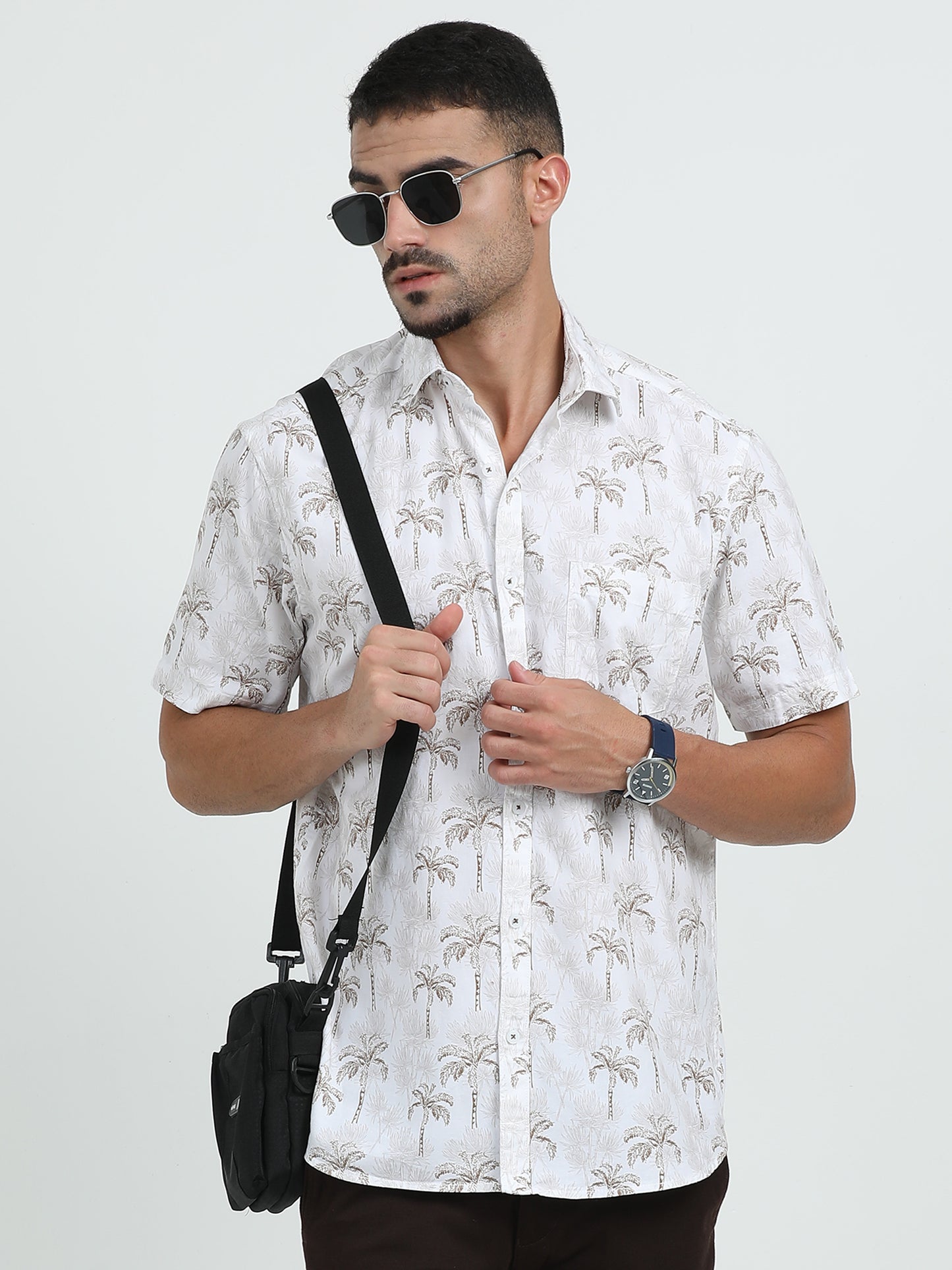 White Brown Printed Shirt