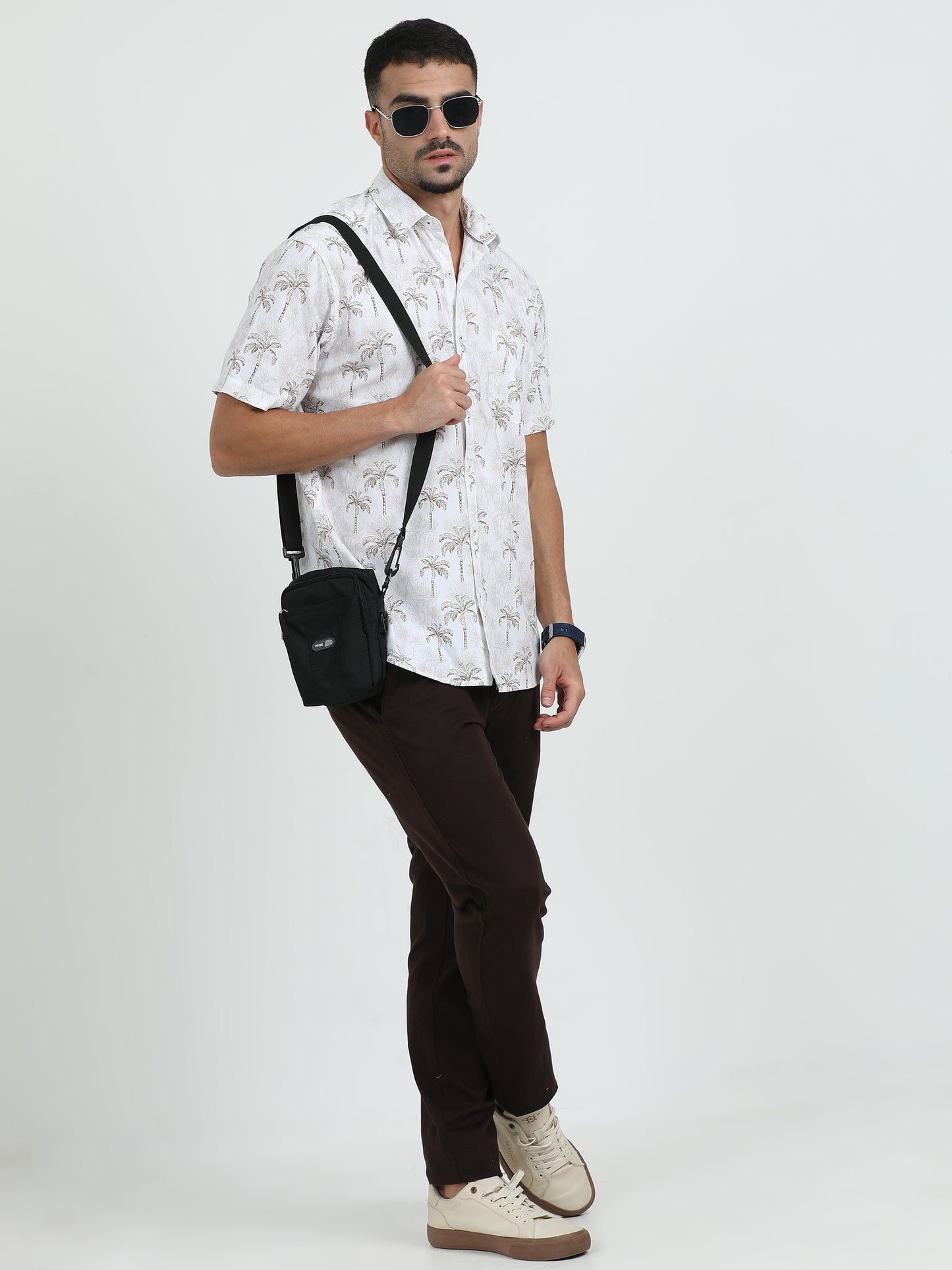 White Brown Printed Shirt