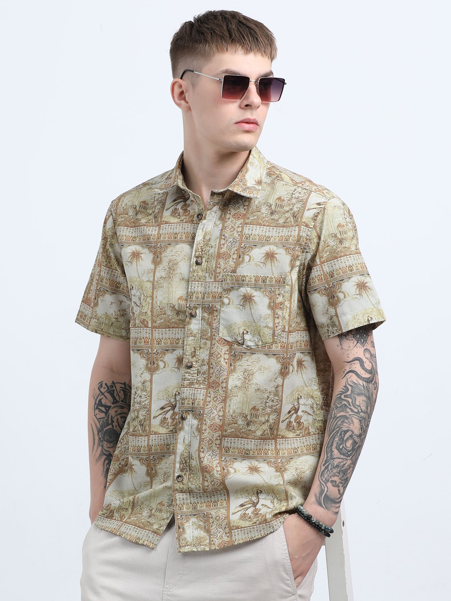 Martin Smith Men’s Regular Fit Linen Half Sleeves Casual Shirt