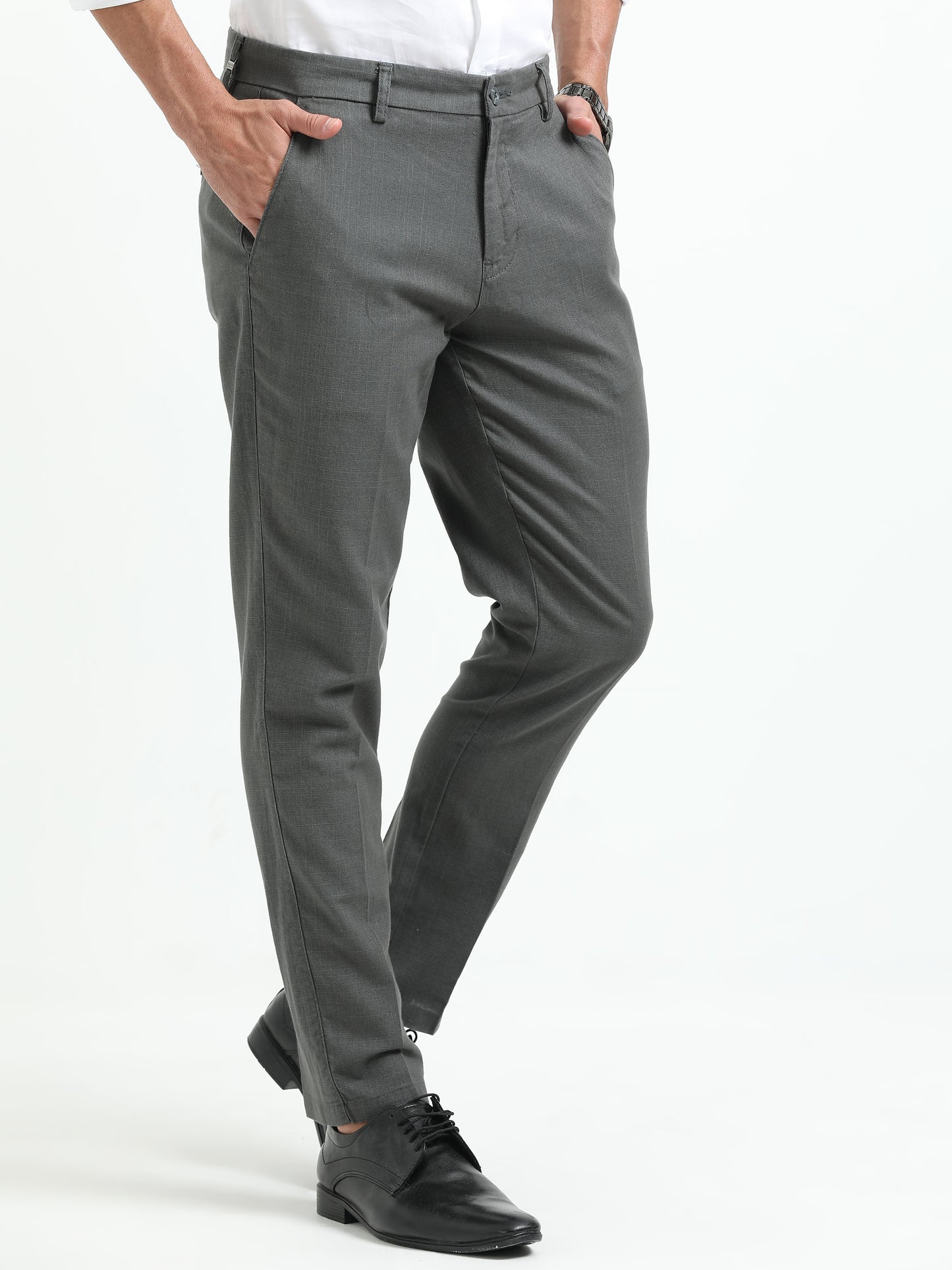 D-Grey Linen Formal Trousers