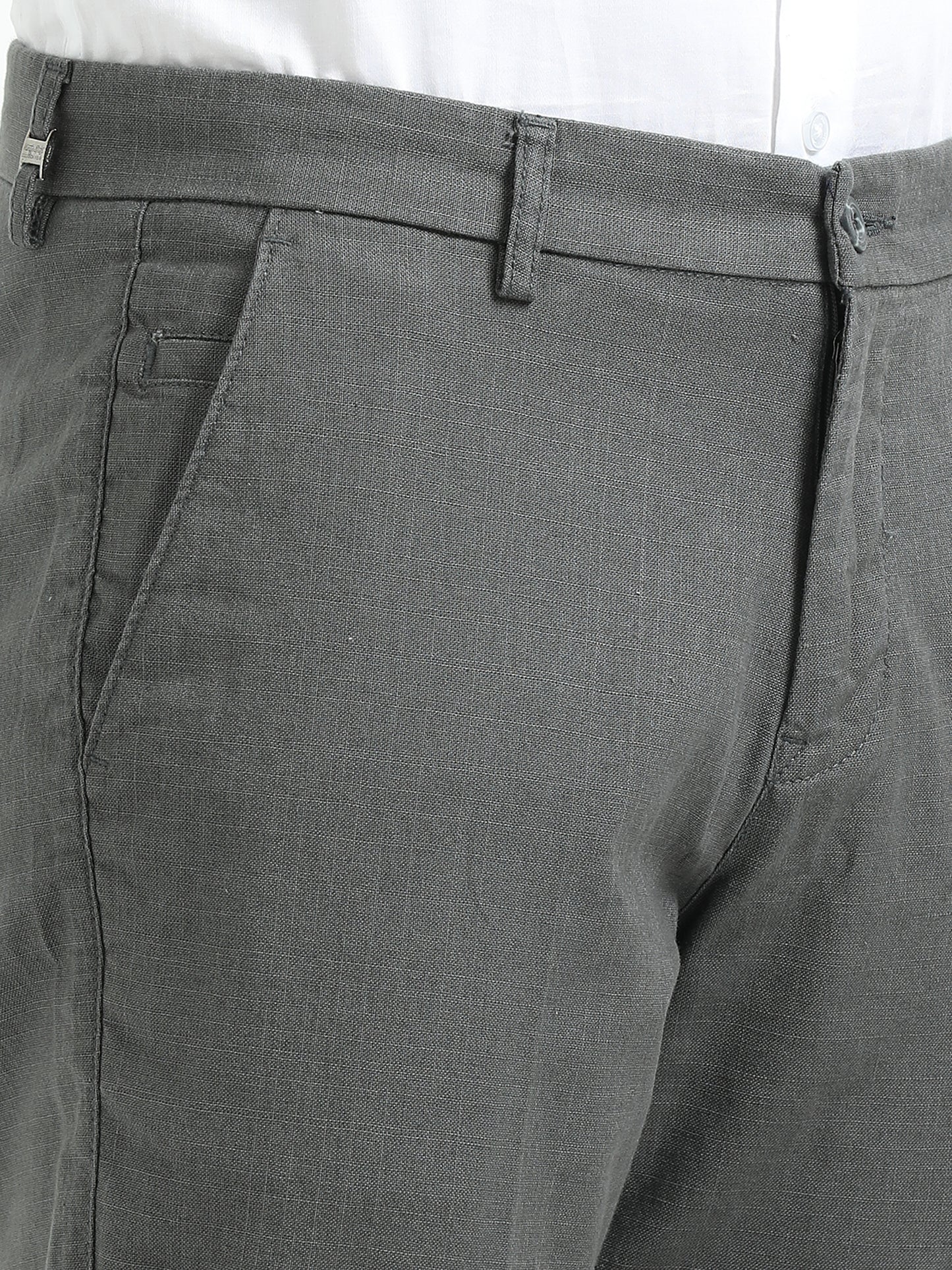 D-Grey Linen Formal Trousers