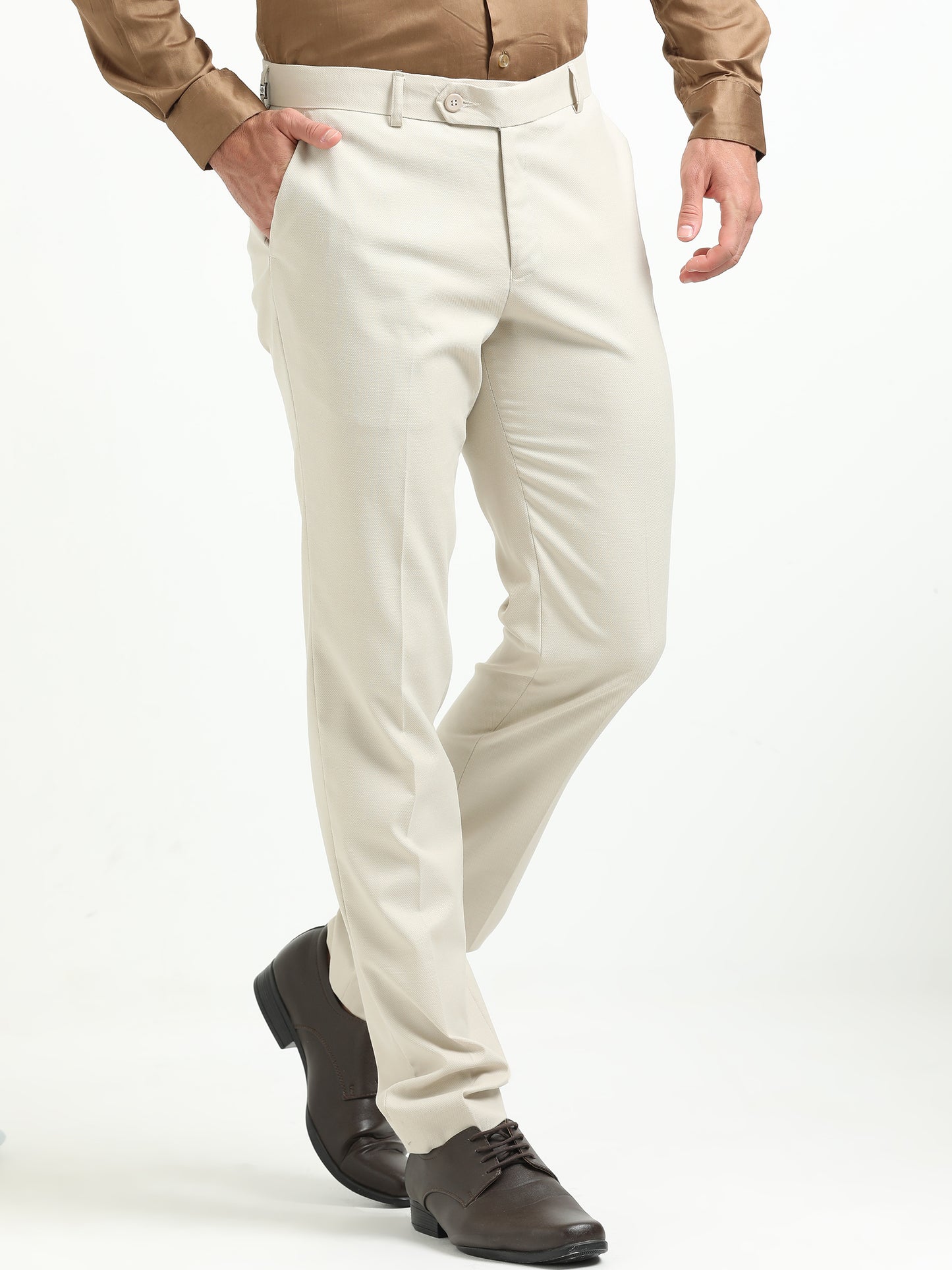 Cream Stretchable Trousers