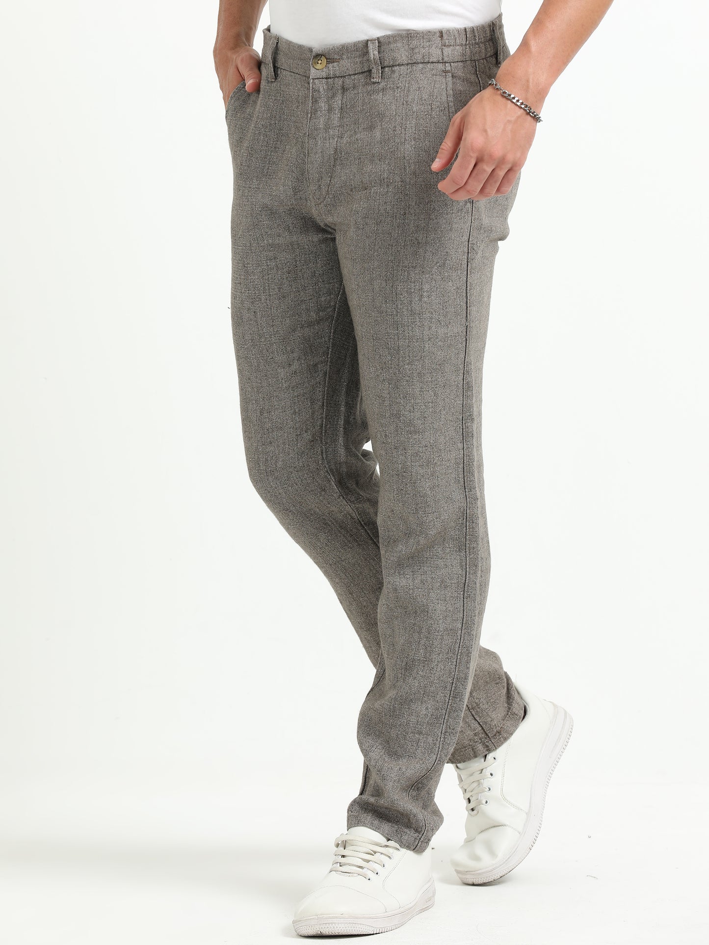Grey Pure linen Trousers