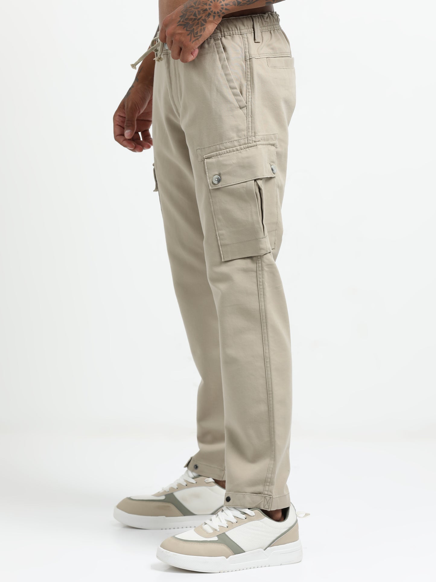 Beige Cargo Trousers with Drawstring