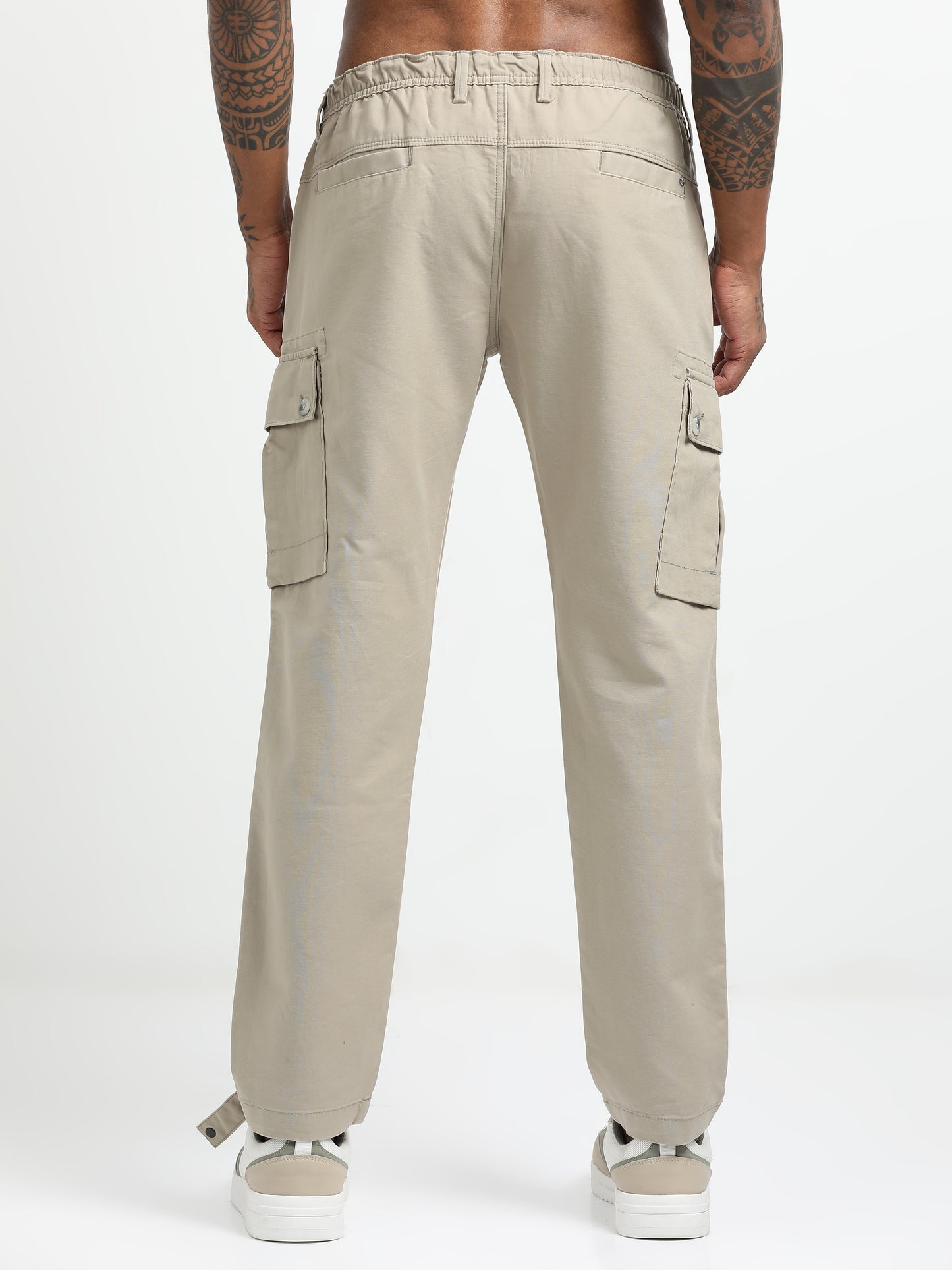 Beige Cargo Trousers with Drawstring