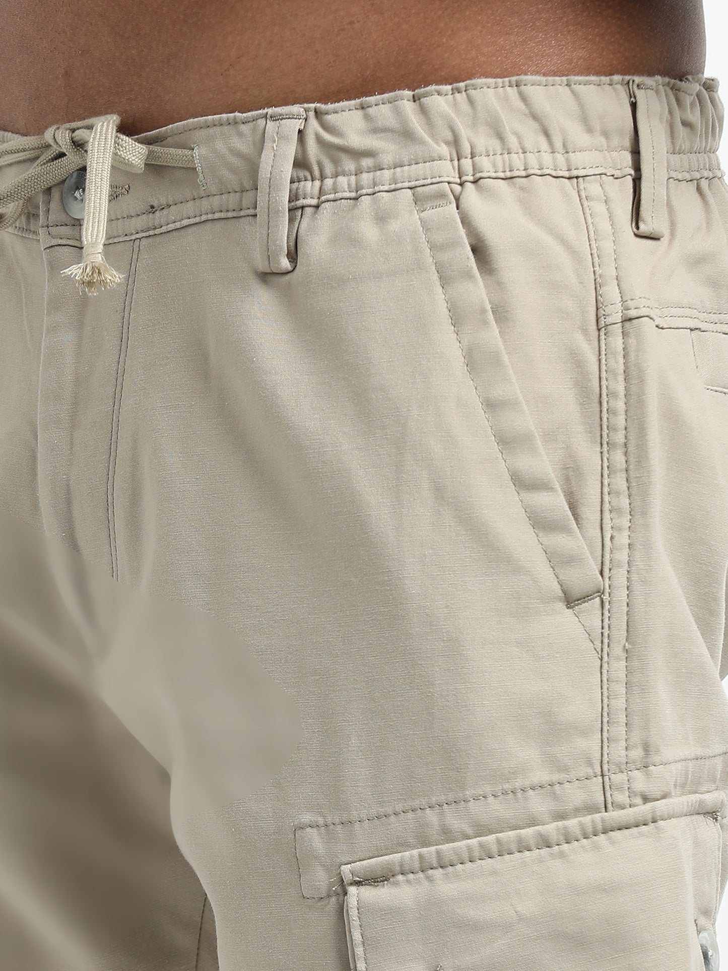 Beige Cargo Trousers with Drawstring