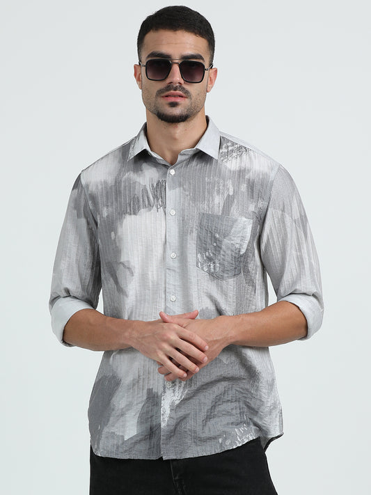 White Grey Printed Shirt