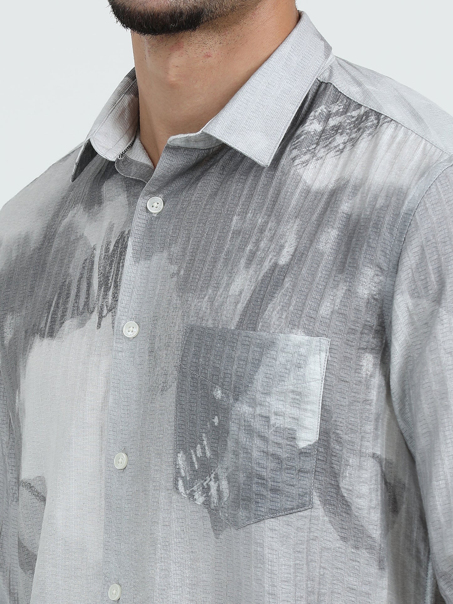 White Grey Printed Shirt