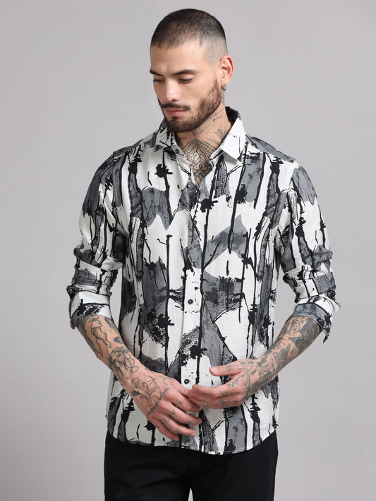 Grey Digital Abstarct Printed Texture Shirt