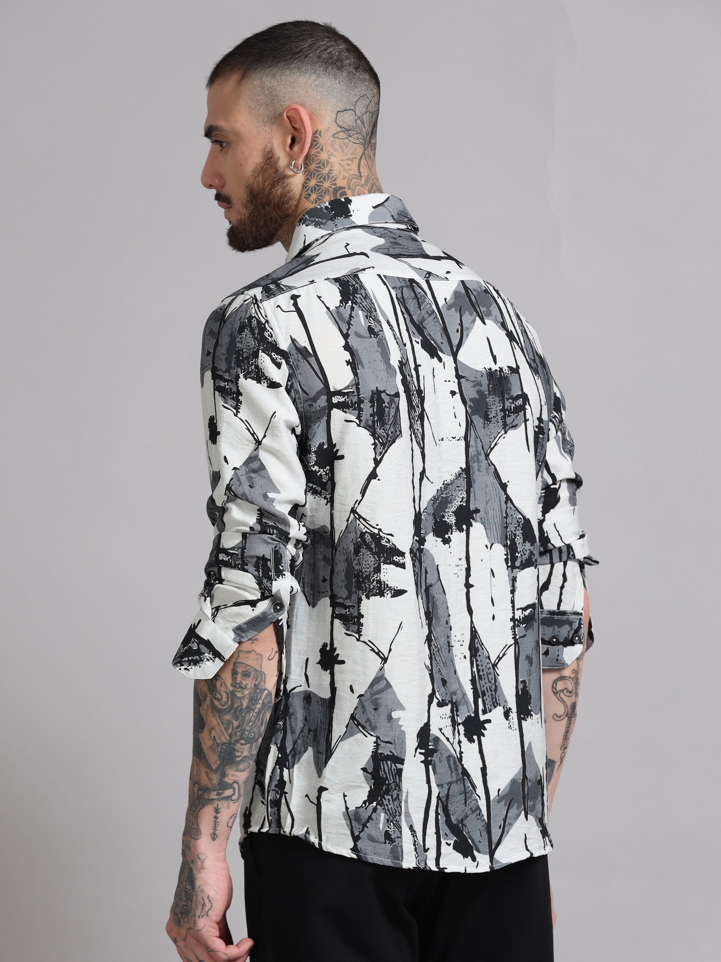 Grey Digital Abstarct Printed Texture Shirt