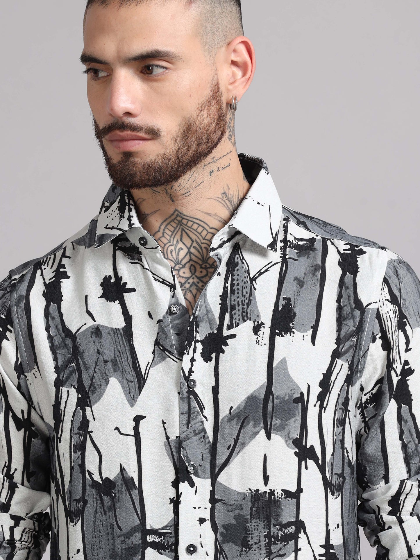 Grey Digital Abstarct Printed Texture Shirt