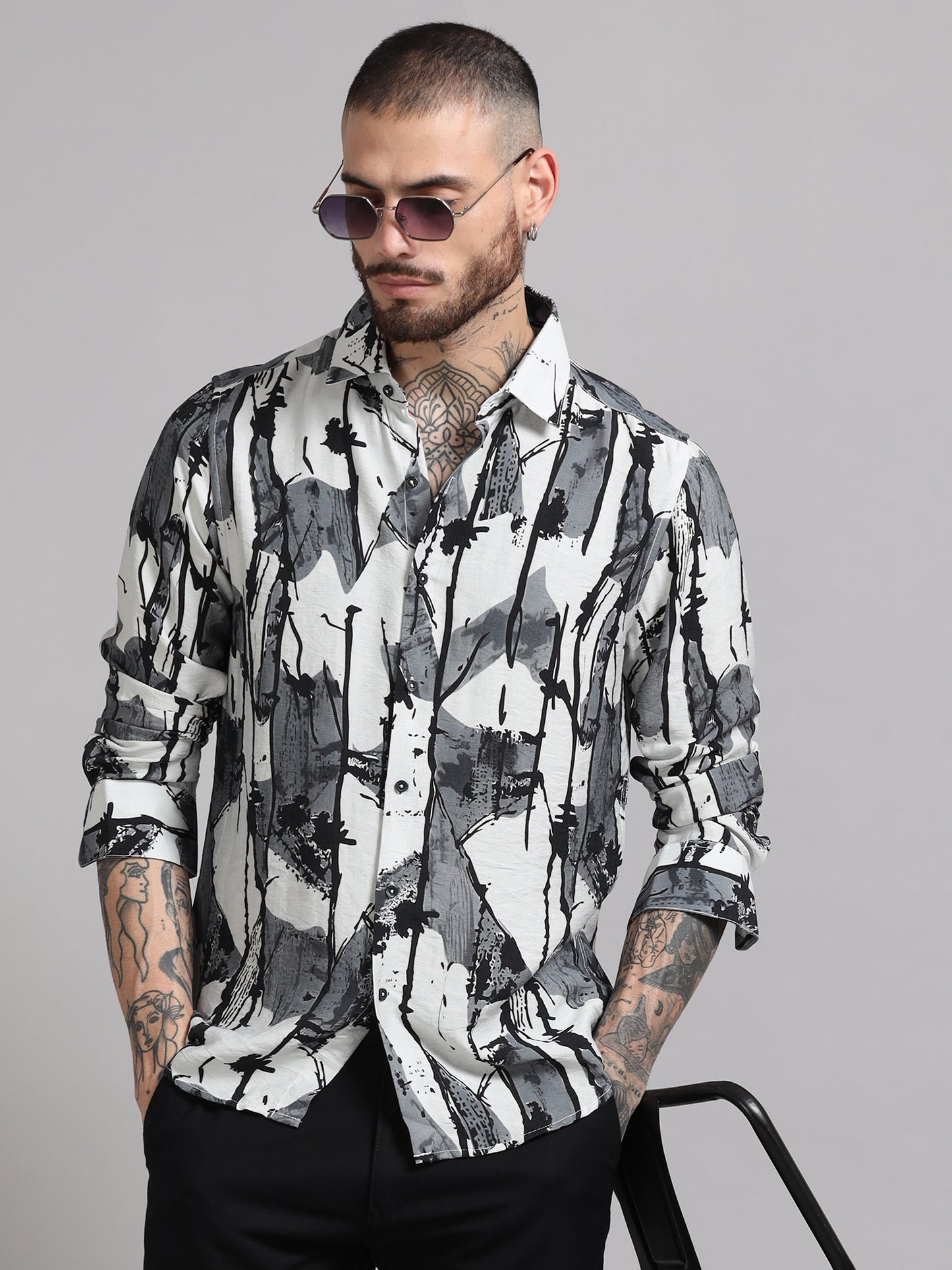 Grey Digital Abstarct Printed Texture Shirt