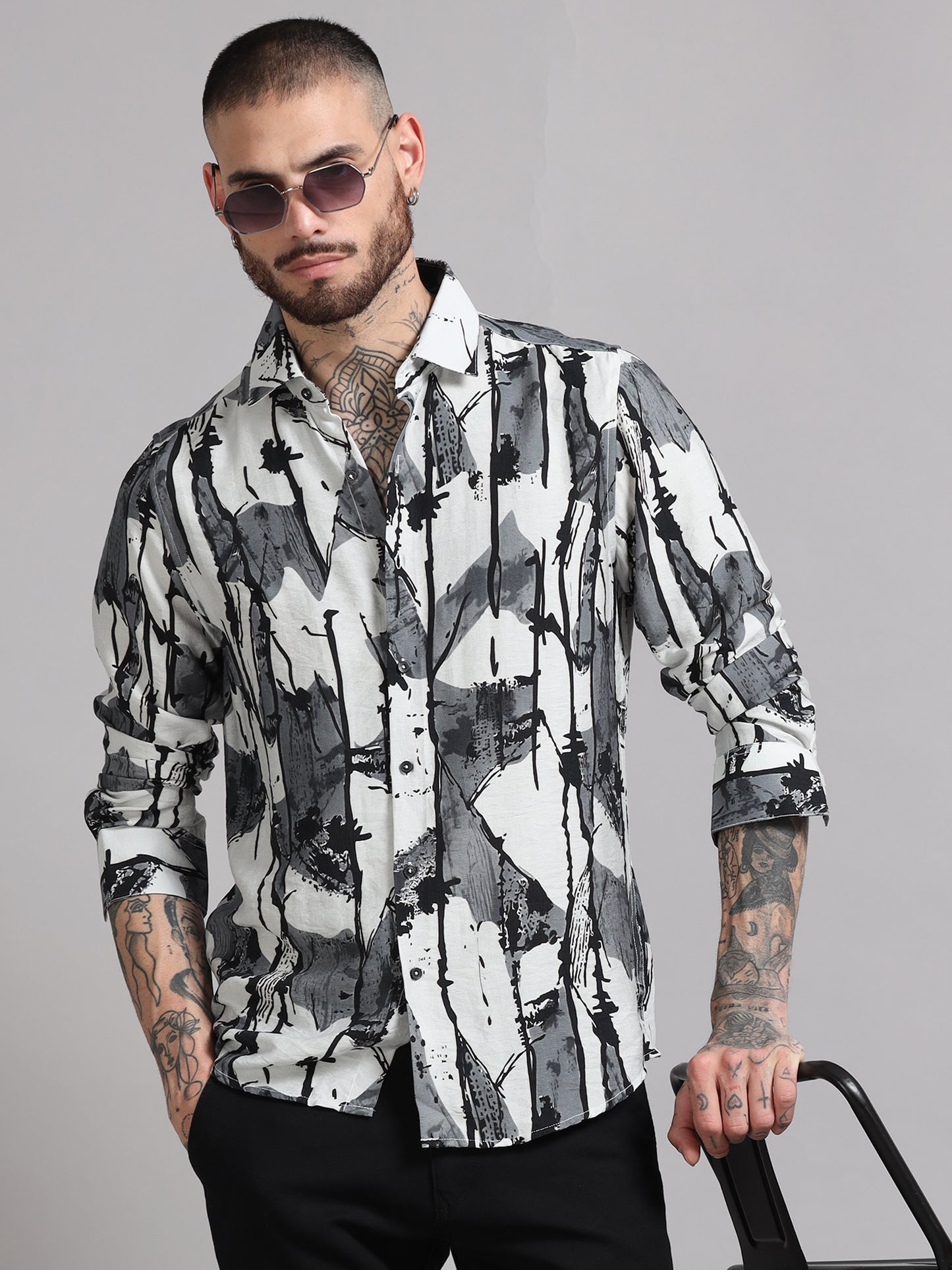 Grey Digital Abstarct Printed Texture Shirt