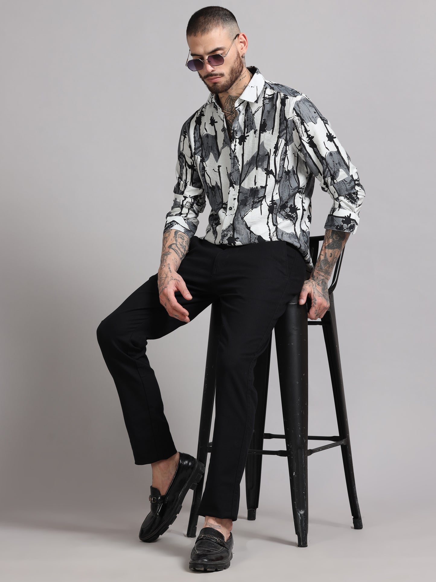 Grey Digital Abstarct Printed Texture Shirt
