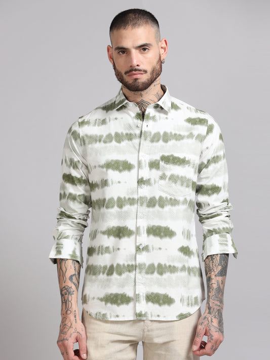 Green & White Tie & Dye Texture Shirt