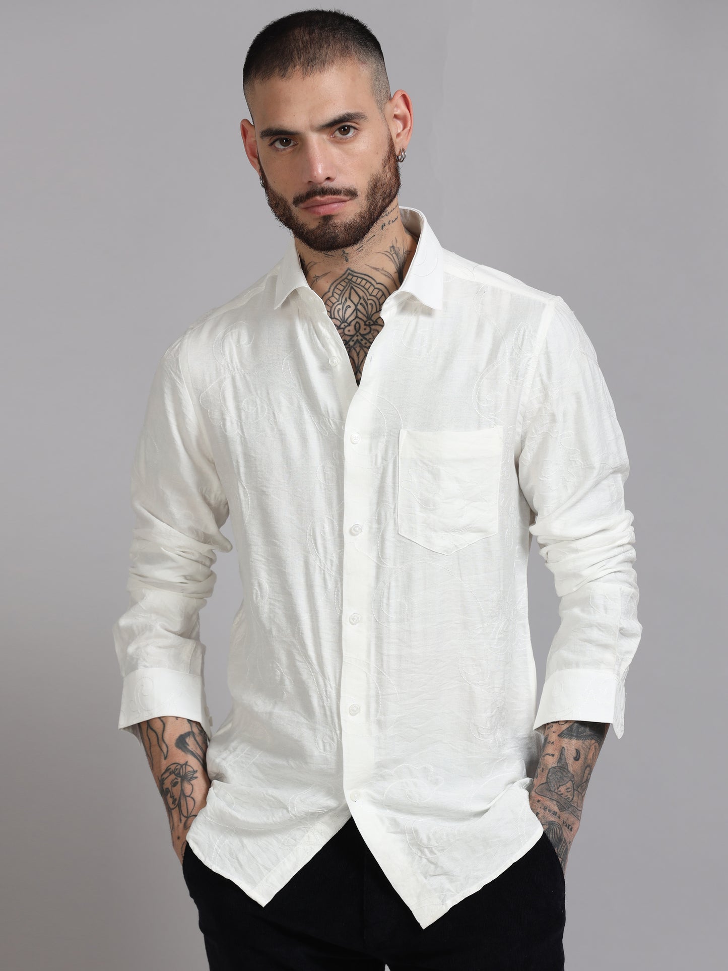White Embroidery linen  Shirt