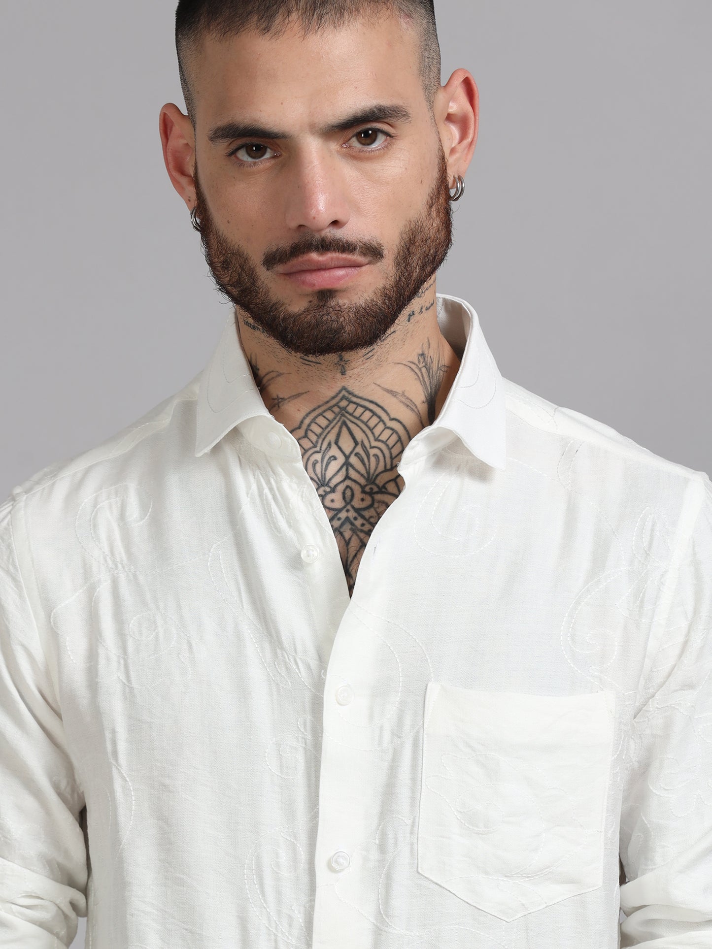 White Embroidery linen  Shirt