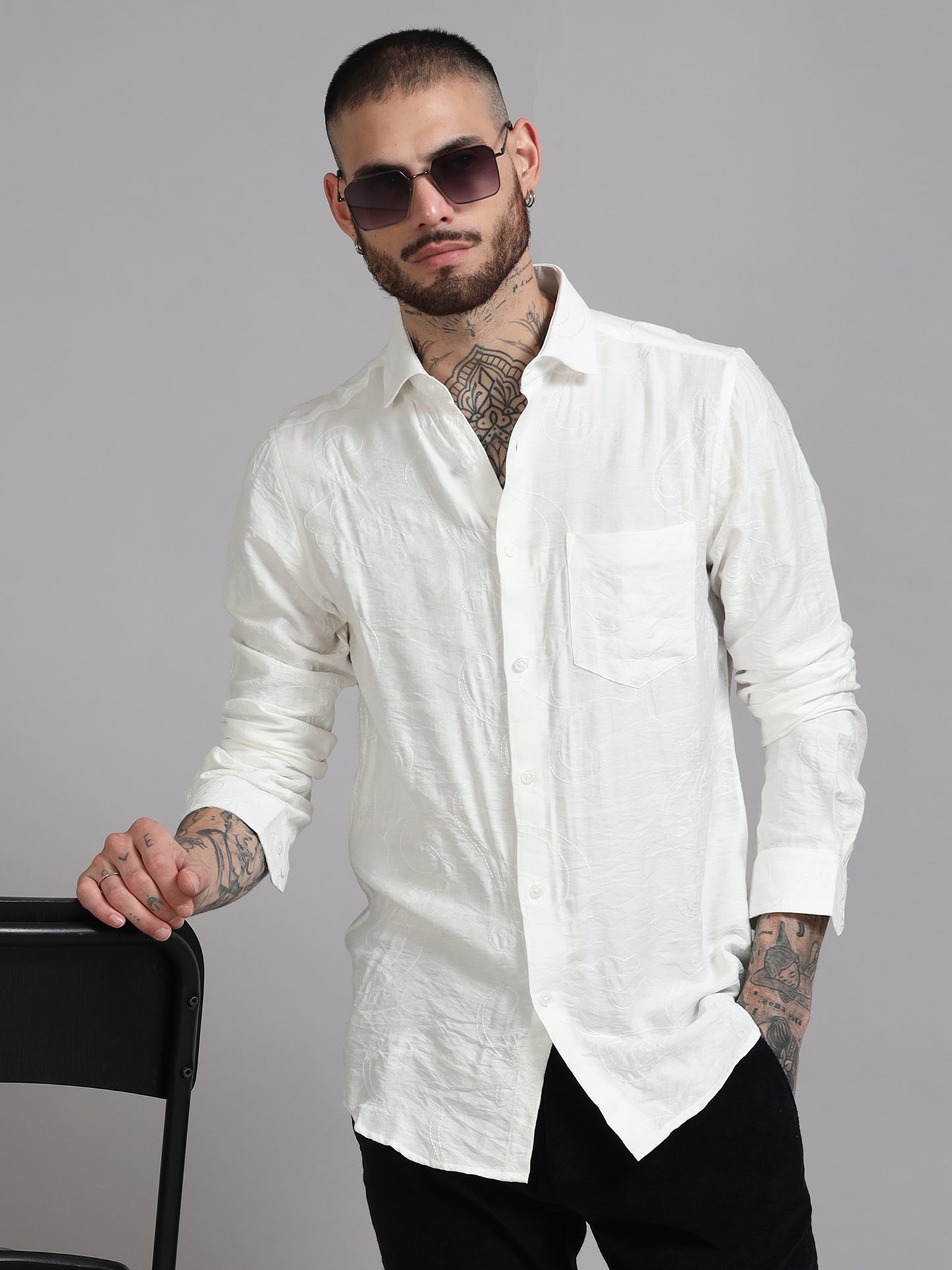 White Embroidery linen  Shirt