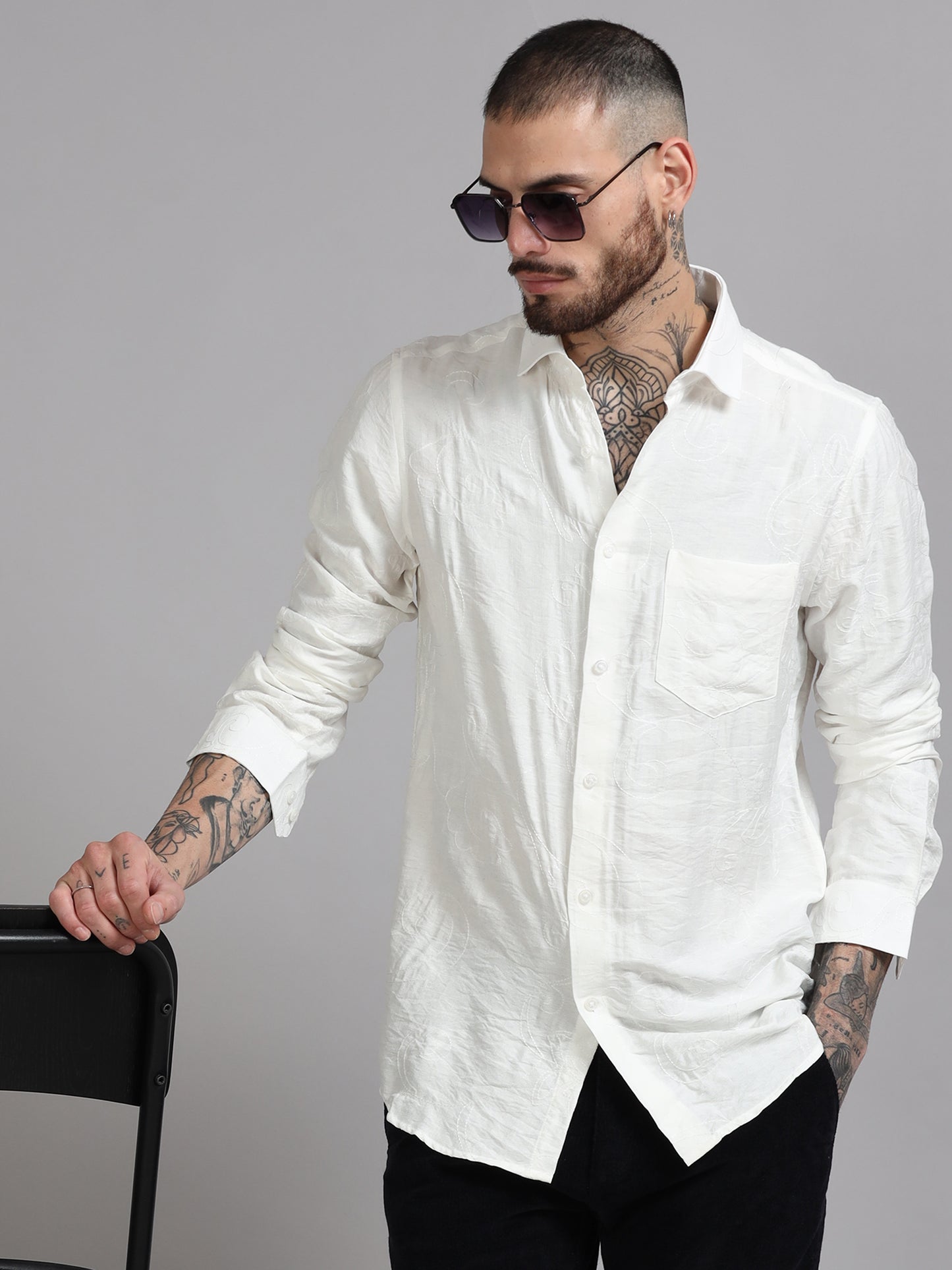 White Embroidery linen  Shirt