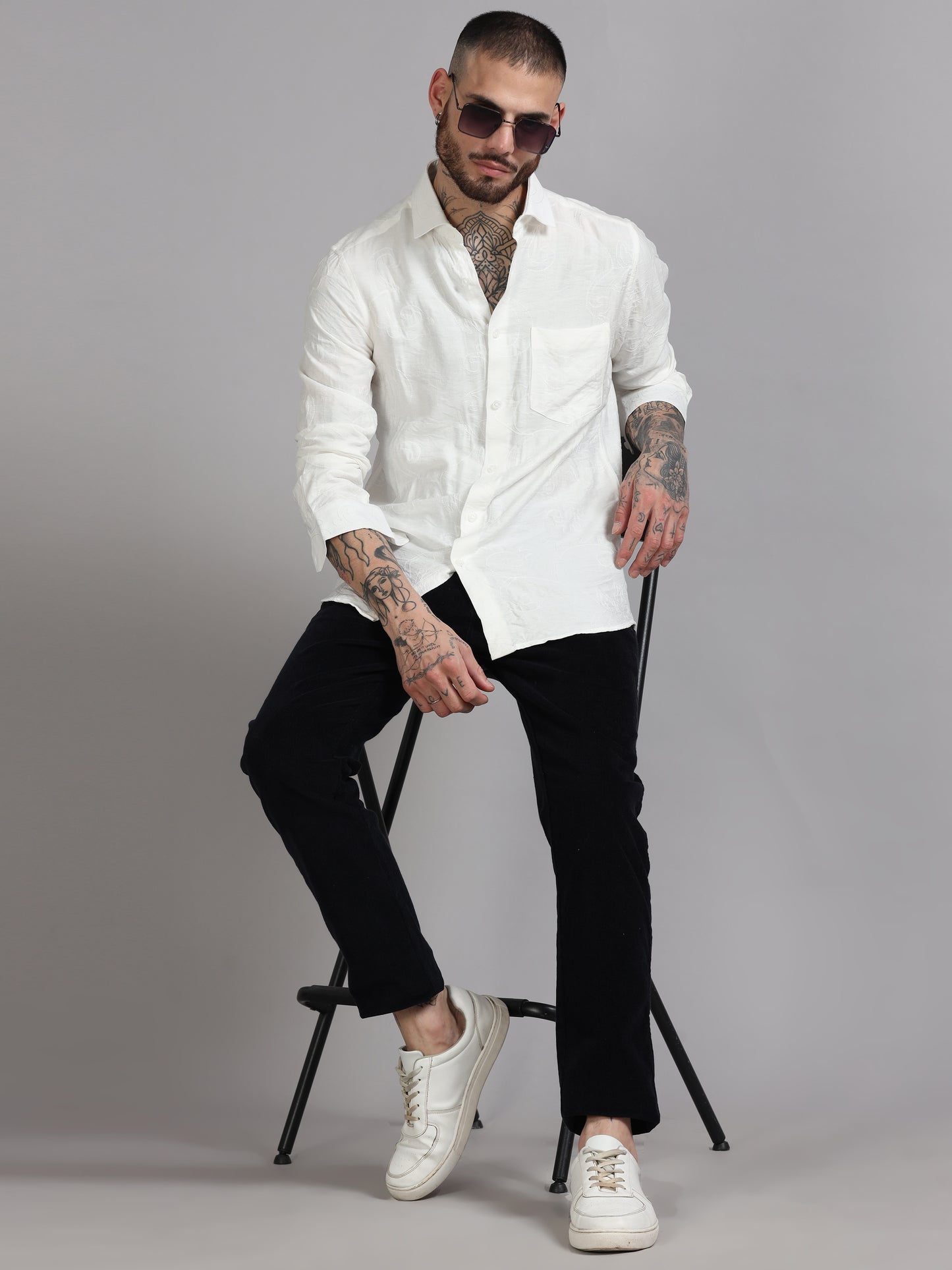 White Embroidery linen  Shirt