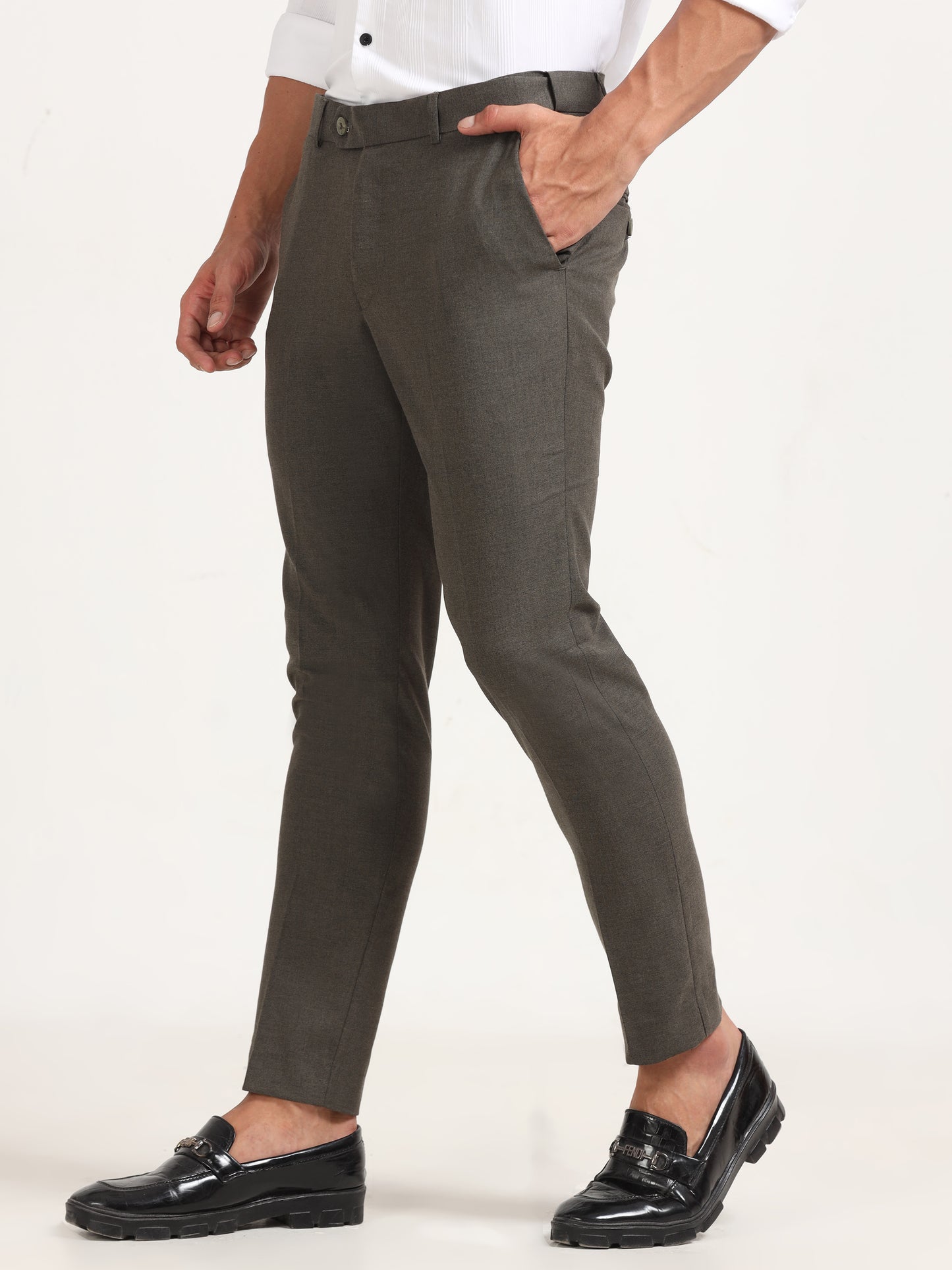 Men Warm Grey Trouser Solid Regular Fit Trouser