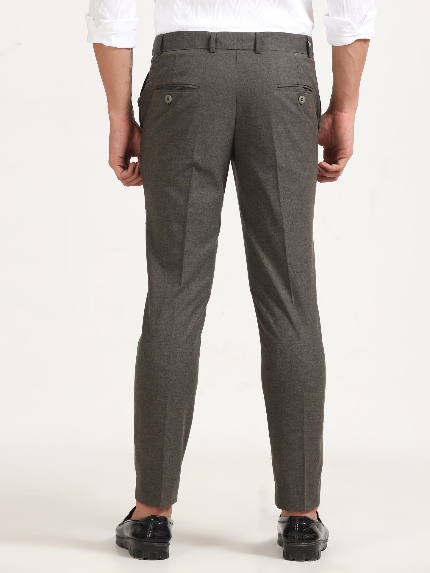 Men Warm Grey Trouser Solid Regular Fit Trouser