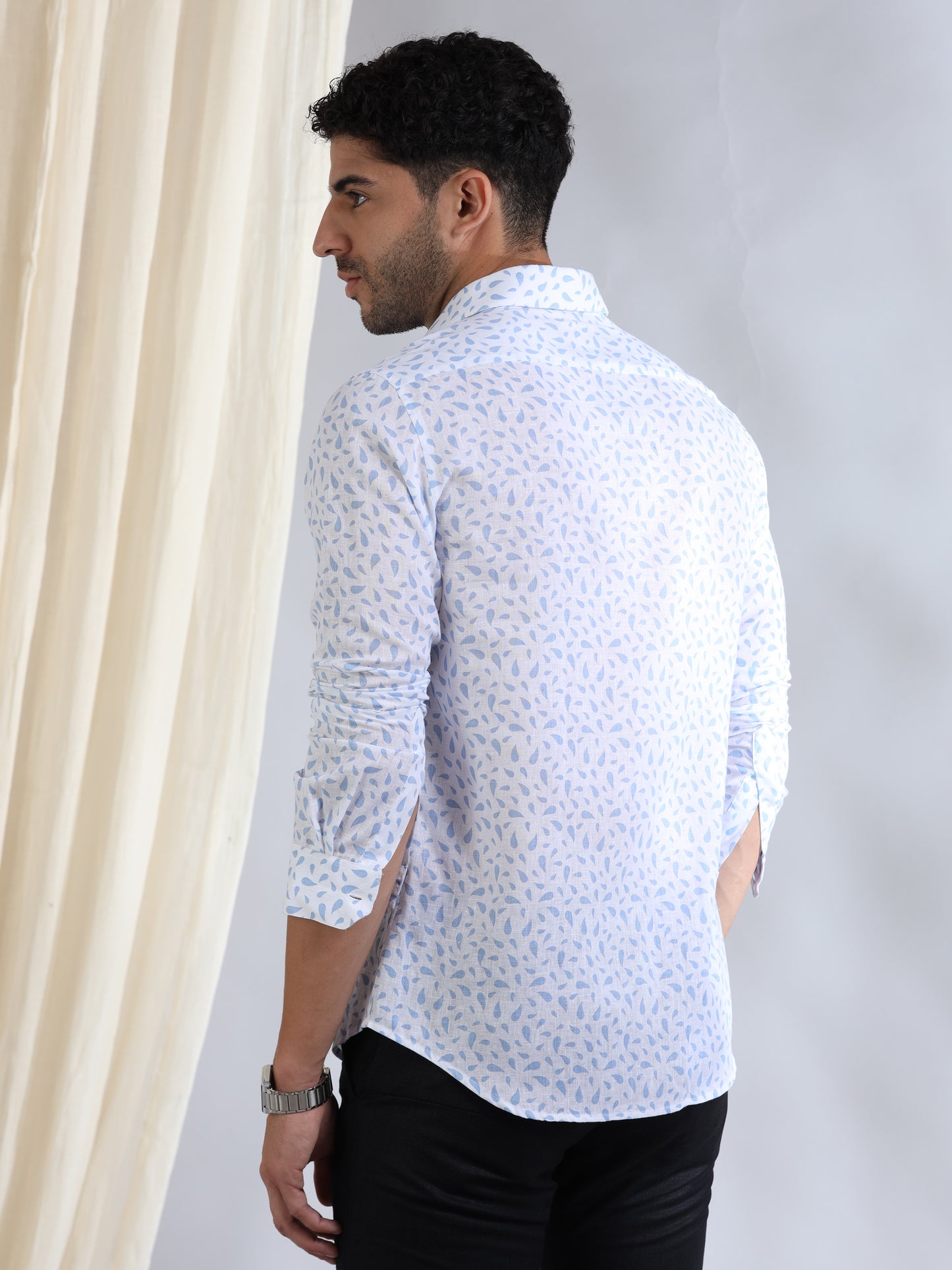 Water Drops Linen Printed Shirt