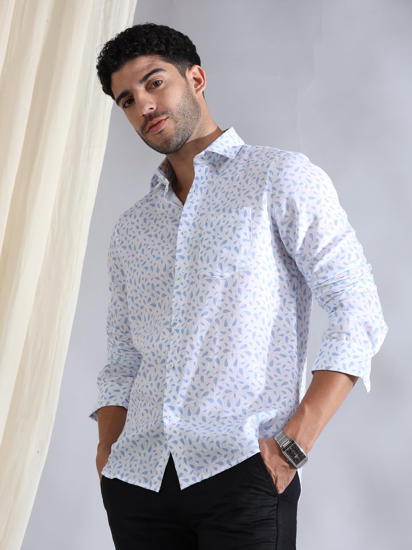 Water Drops Linen Printed Shirt
