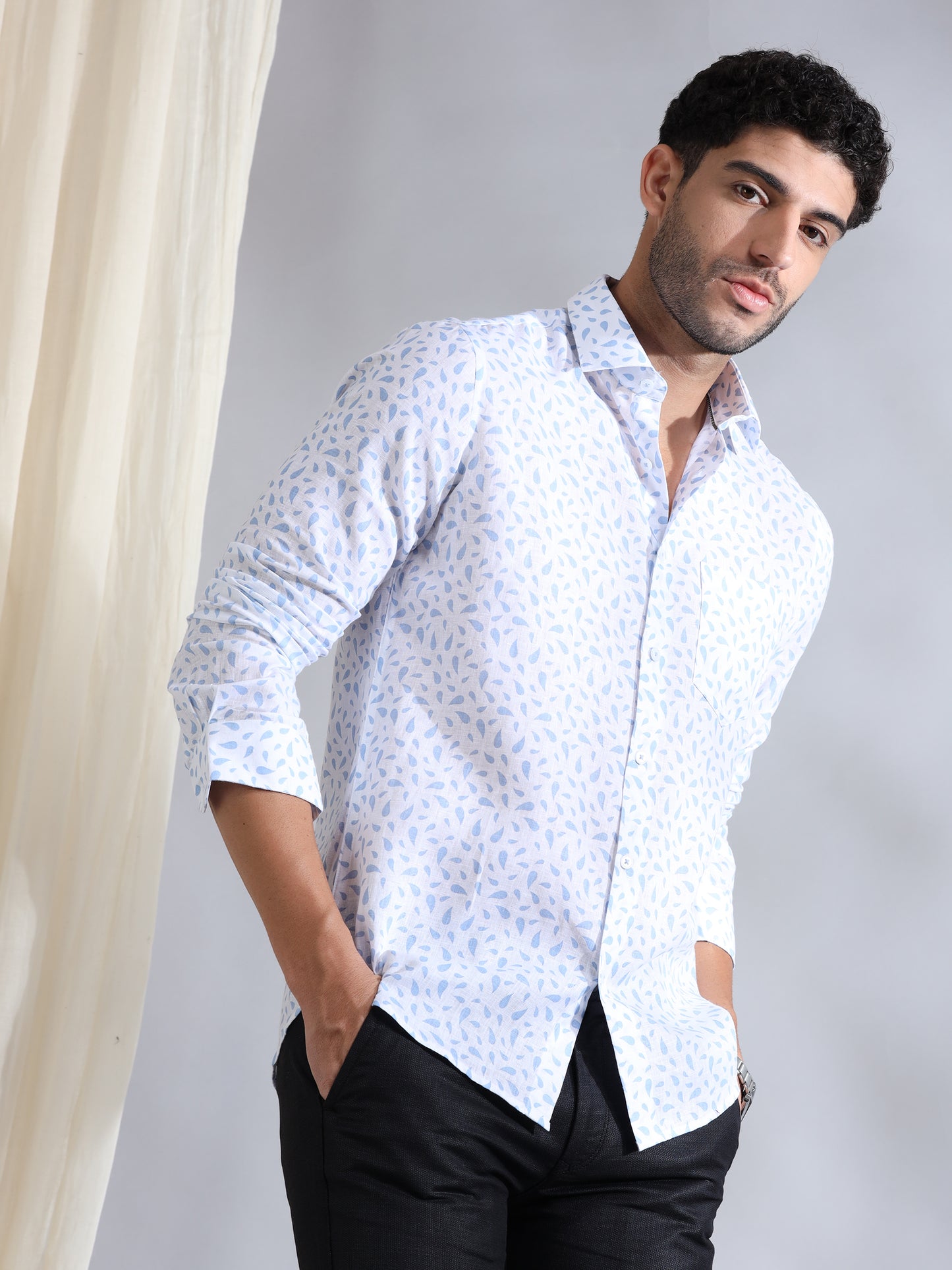 Water Drops Linen Printed Shirt
